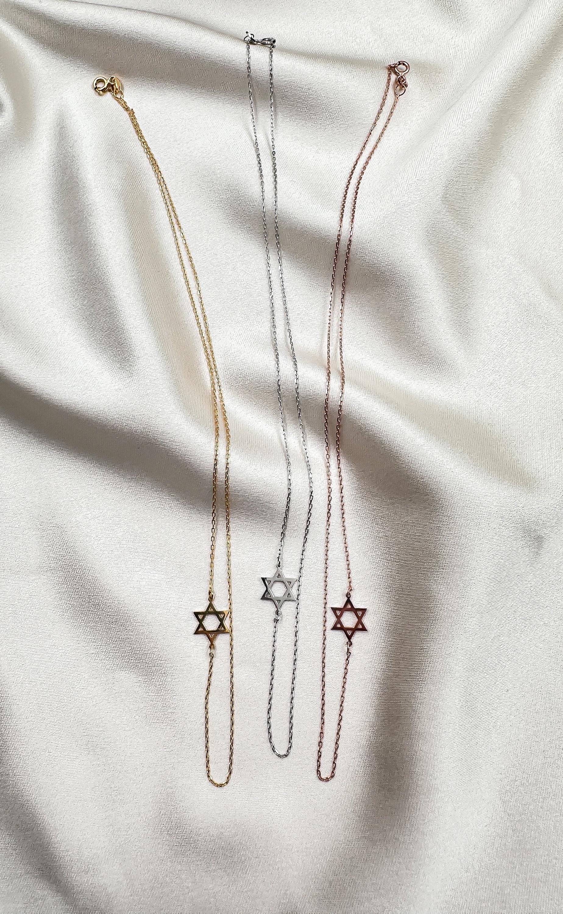 14K Solid Gold Sideways Star of David Necklace | Women's Gold Star of David Pendant | Minimalist Star Necklace | 14k Gold Jewish Charm