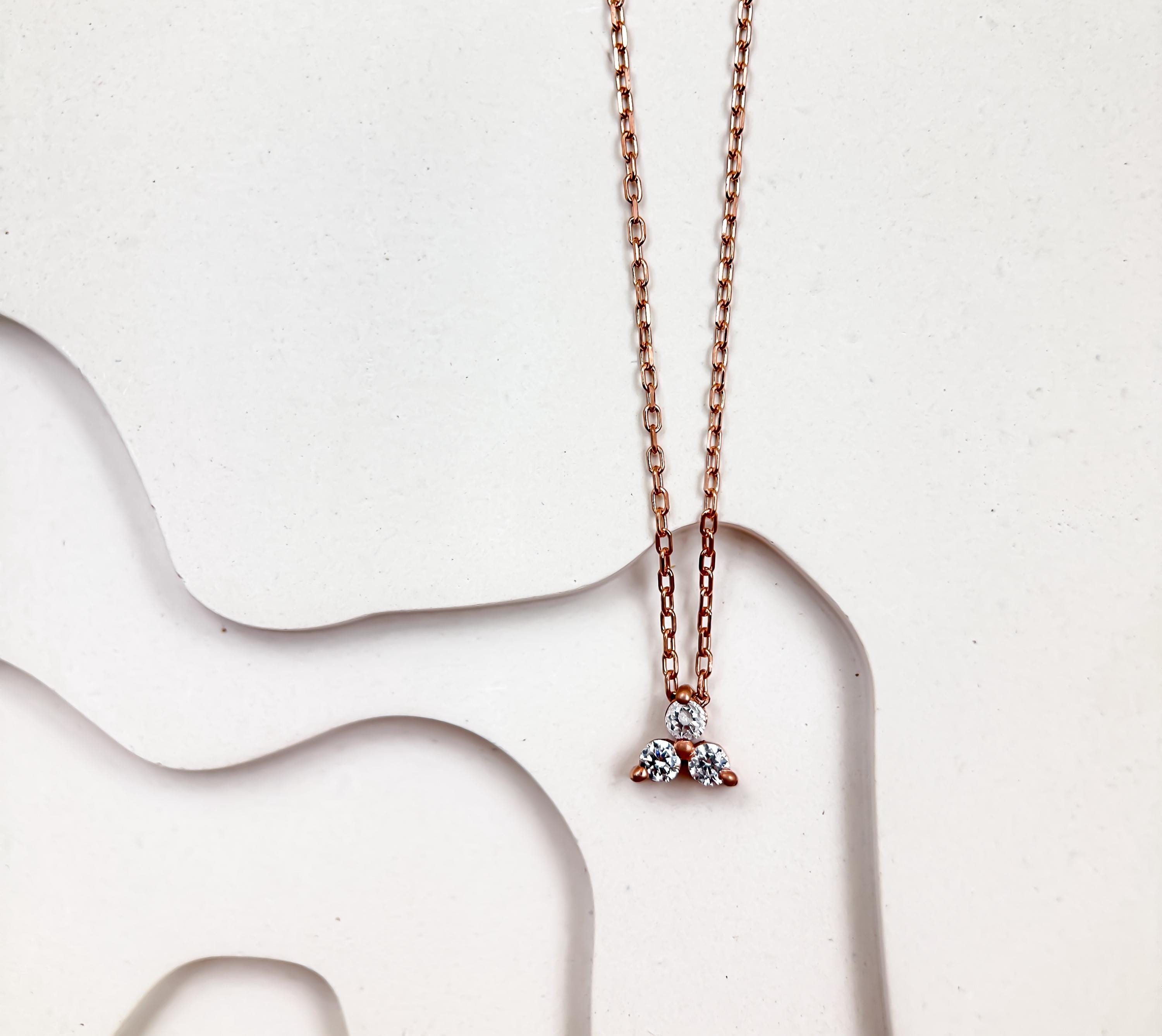 14k Gold Diamond Trio Cluster Necklace | Three Floating Diamond Necklace | 14k Gold Bridal Necklace | Perfect Anniversary or Wedding Gift