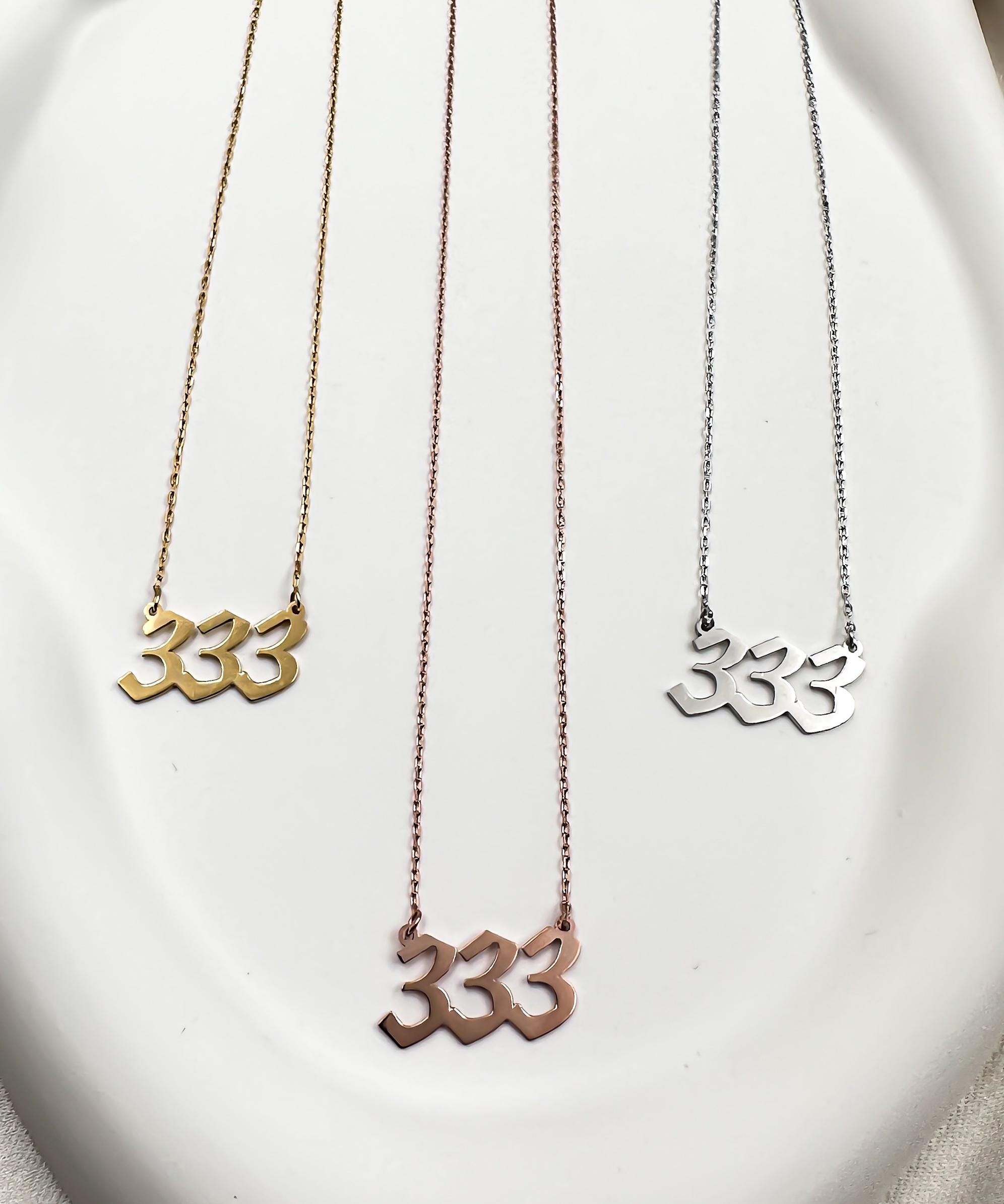 14K Solid Gold Angel Number Necklaces | Choose Your Number: 111, 222, 333, 444, 555, 666, 777, 888, 999 | Elegant & Meaningful Jewelry