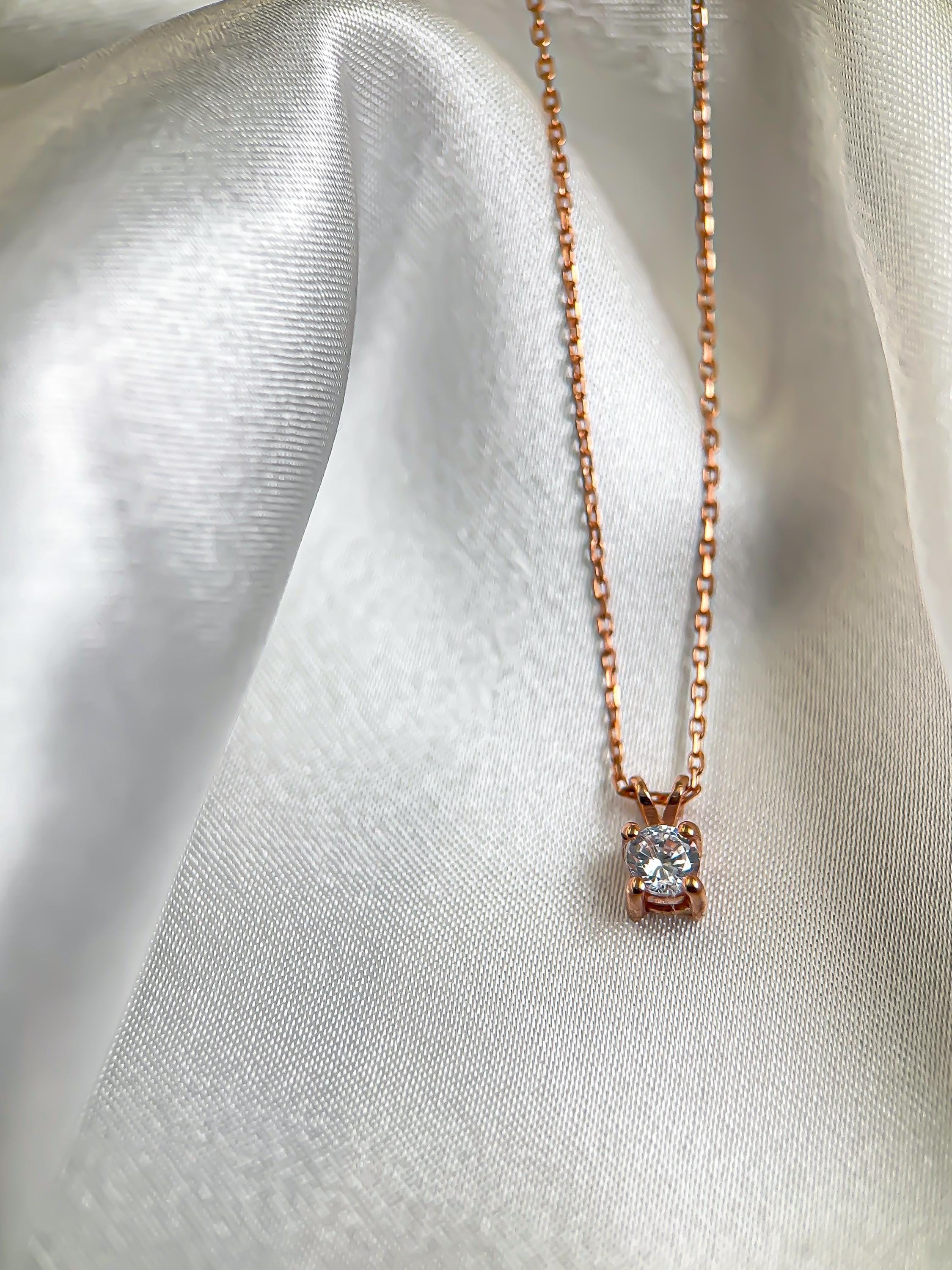 14K Solid Gold Diamond Solitaire Necklace | Round Cut Diamond Pendant for Women | Real 14K Gold Diamond Jewelry | Perfect Gift for Her