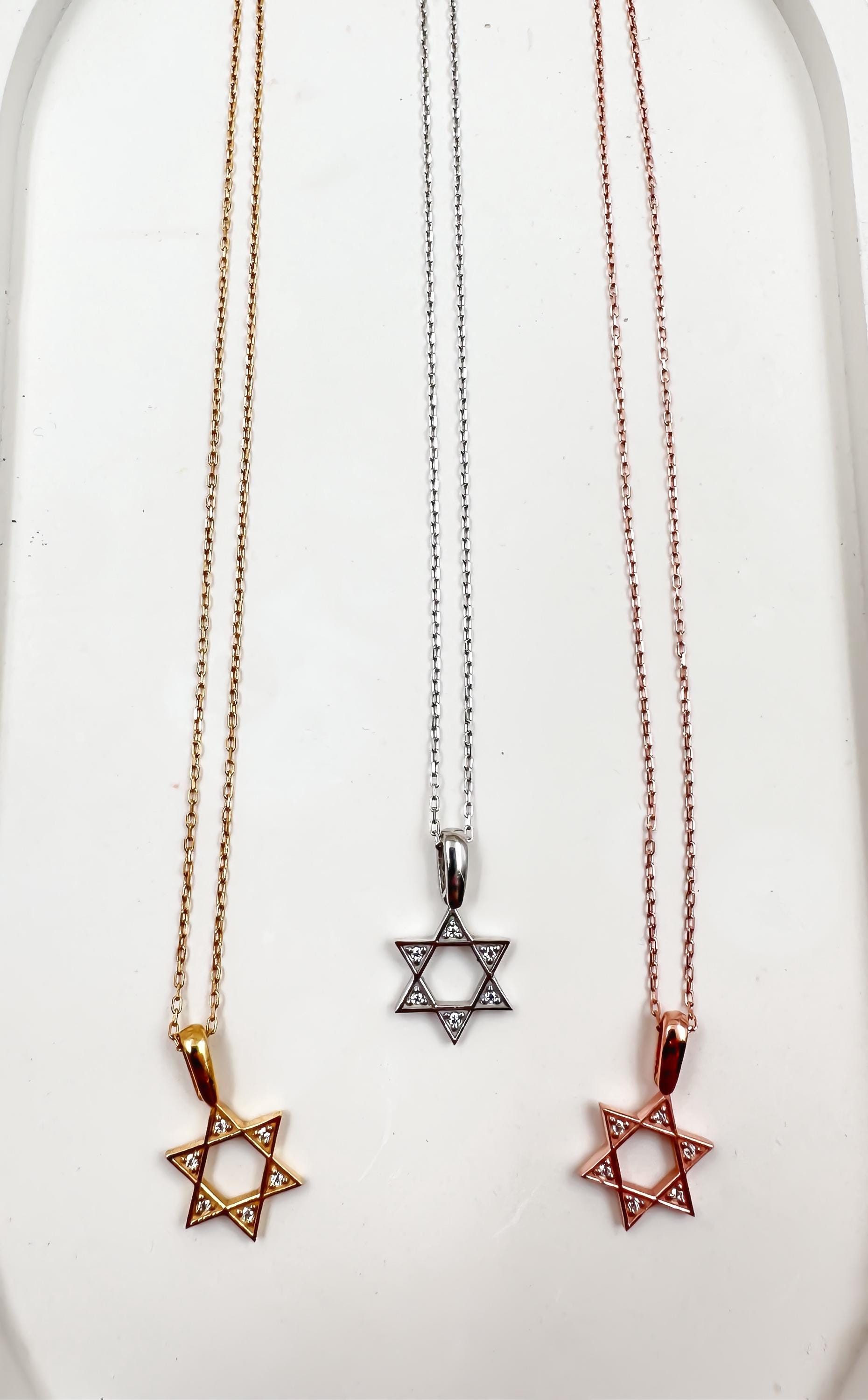 Davidstern-Halskette aus 14-karätigem Gold | Diamant-jüdischer Stern-Anhänger für Frauen | Himmlischer Schmuck aus Gelbgold | Perfektes Geburtstagsgeschenk