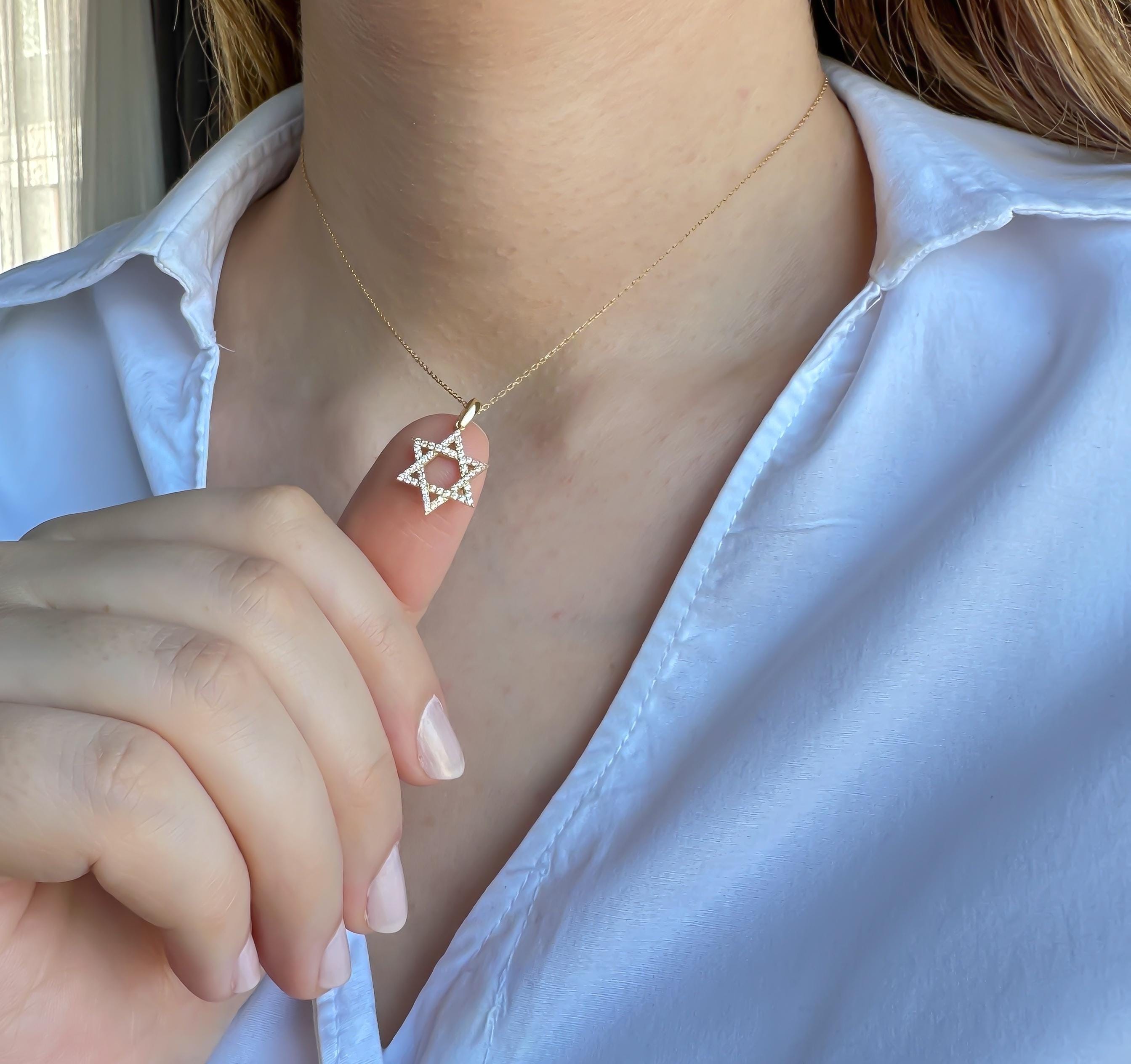 14k Gold Star of David Necklace | Diamond Gold Pendant for Women | Elegant Religious Jewelry | Dainty 14k Gold Gift for Her