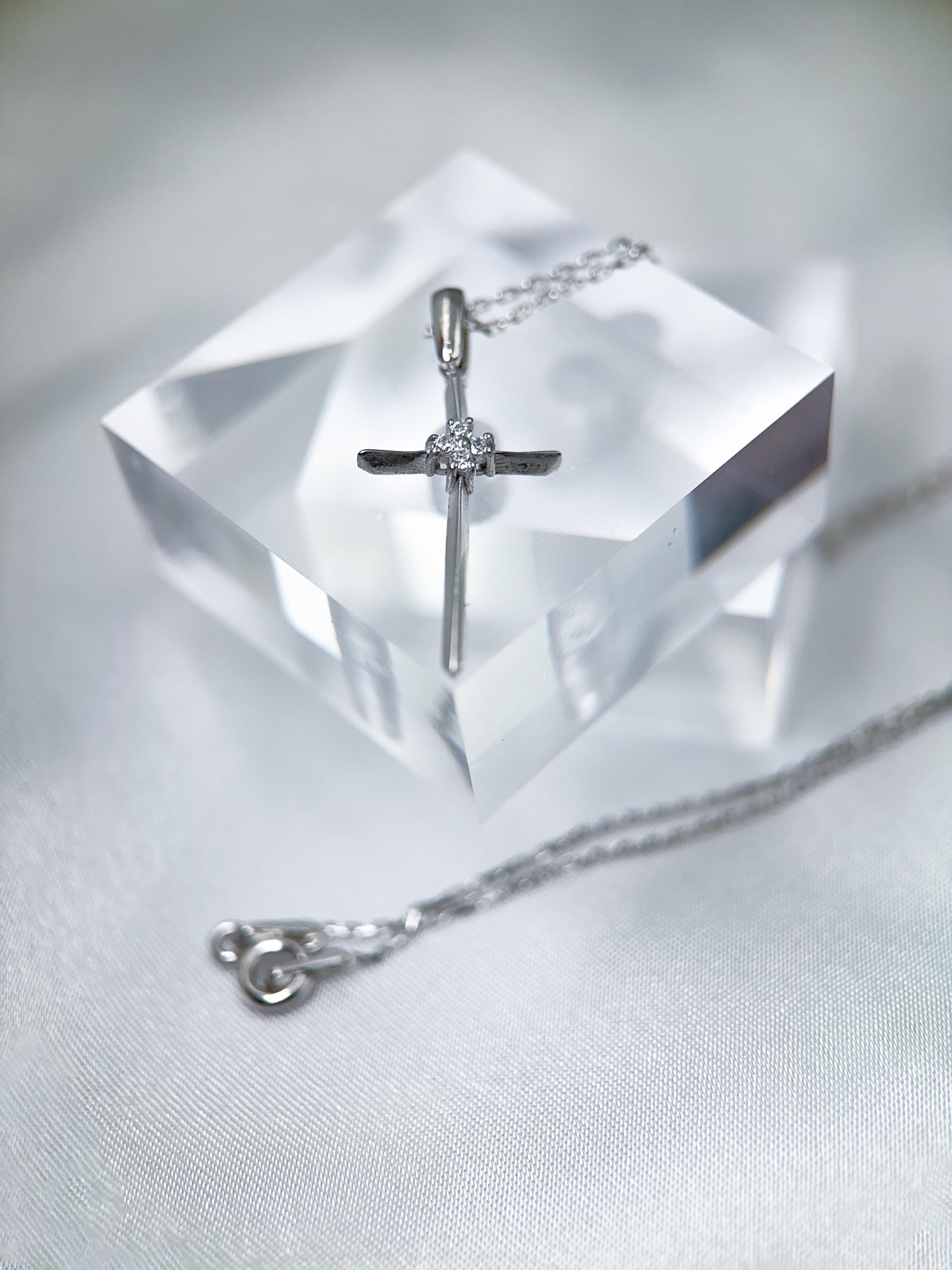 14K Solid Gold Customized Birthstone Cross Necklace | Genuine Gold Diamond Gemstone Necklace | Religious Jewelry for Women | Gift for Her