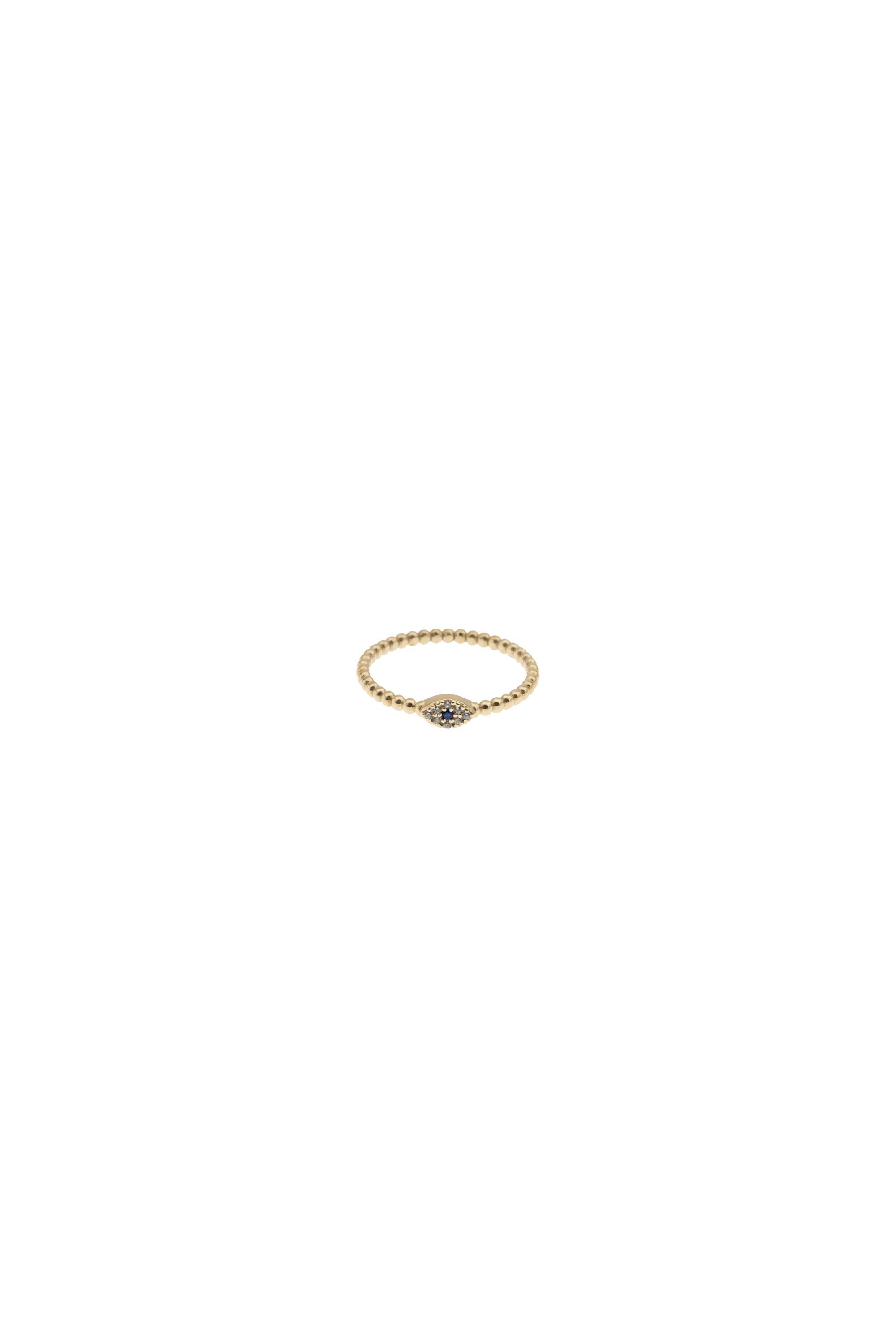 14K Solid Gold Diamond Evil Eye Ring for Women | Sapphire Evil Eye Ring | 14K Gold Beaded Band | Authentic 14K Gold Jewelry | Gift for Her