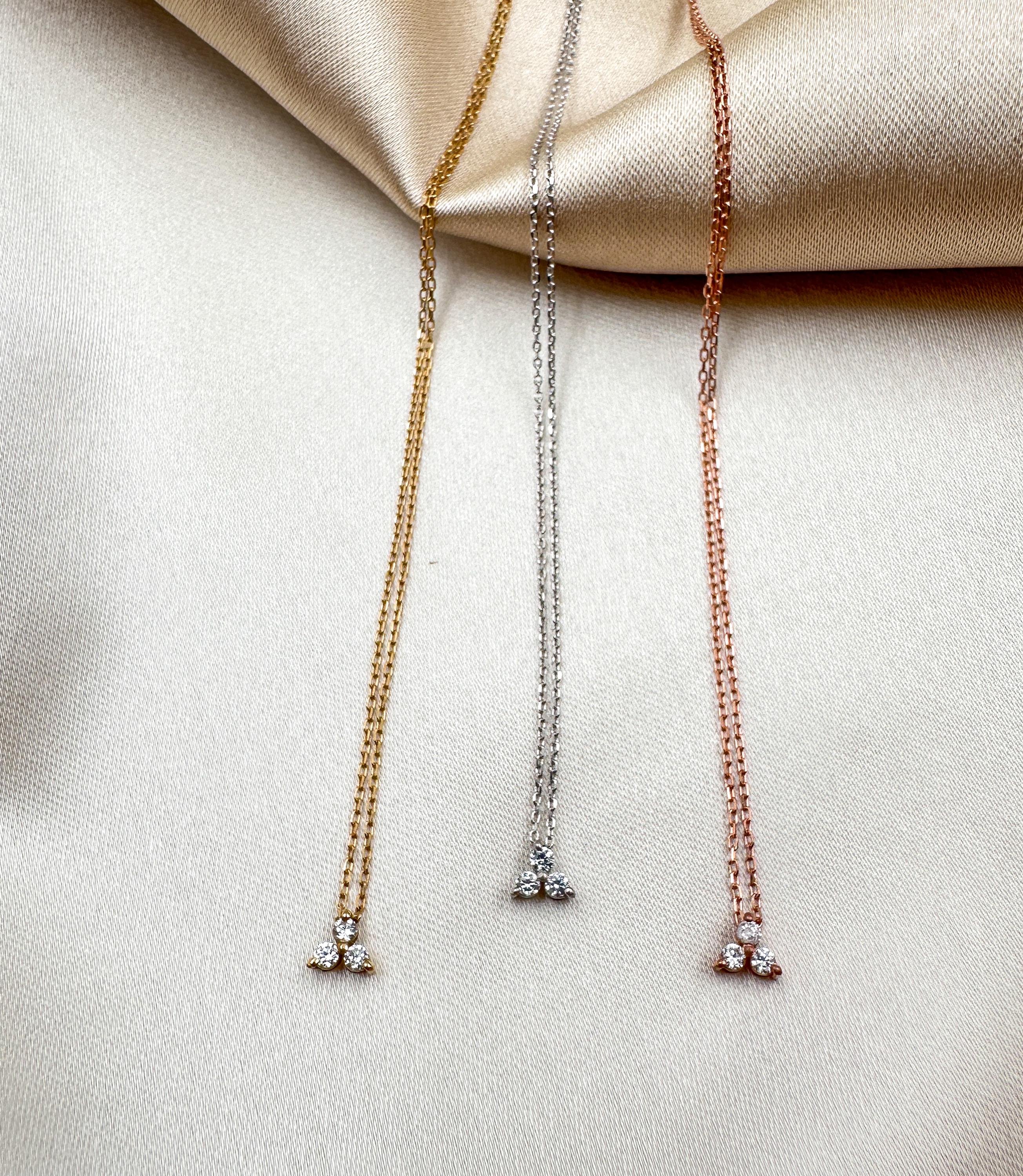 14k Gold Diamond Trio Cluster Necklace | Three Floating Diamond Necklace | 14k Gold Bridal Necklace | Perfect Anniversary or Wedding Gift