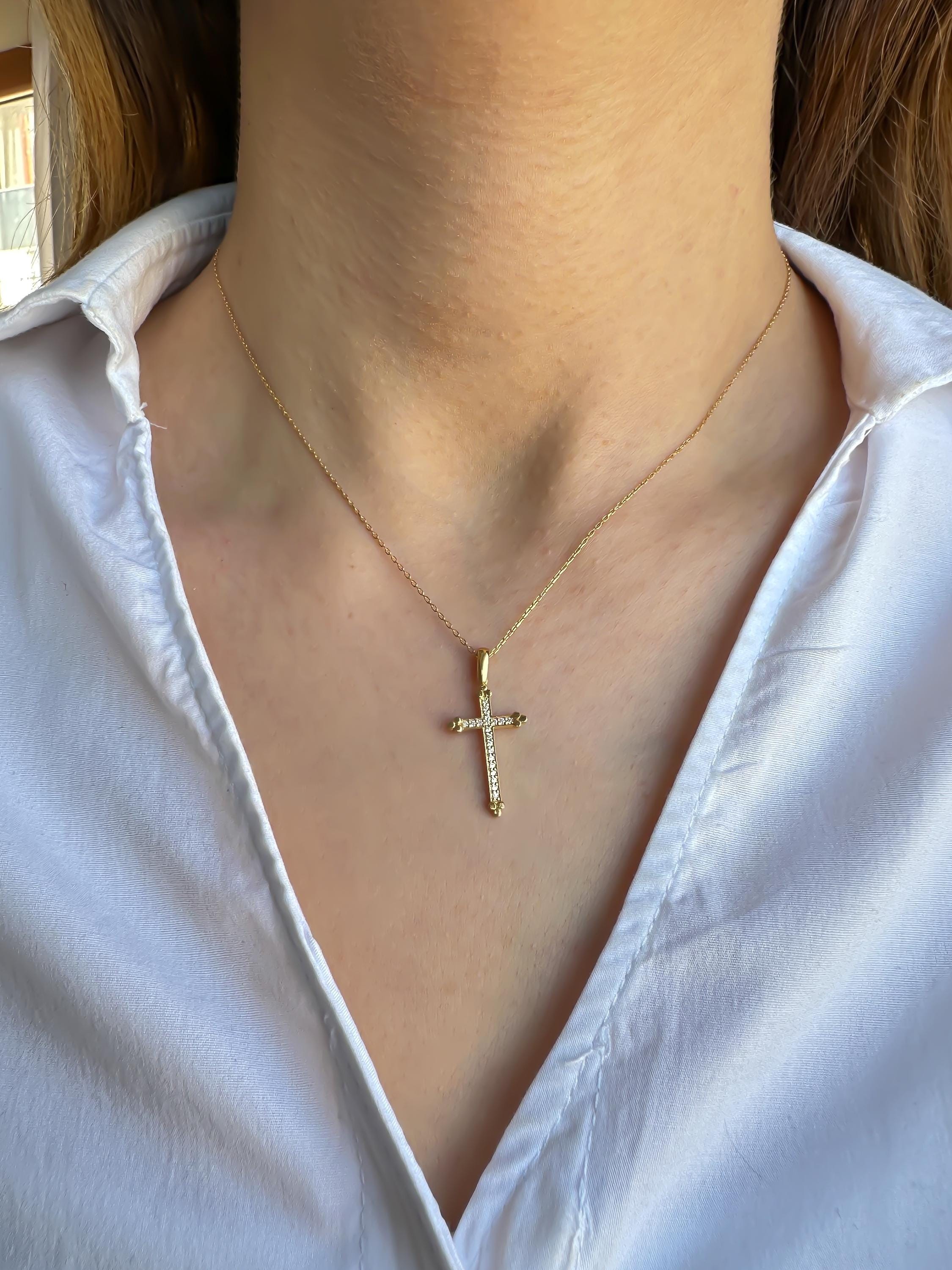 14K Gold Diamond Cross Necklace for Women | Elegant CZ Stone Pendant | Genuine 14K Gold Christian Jewelry | Perfect Christian Gift