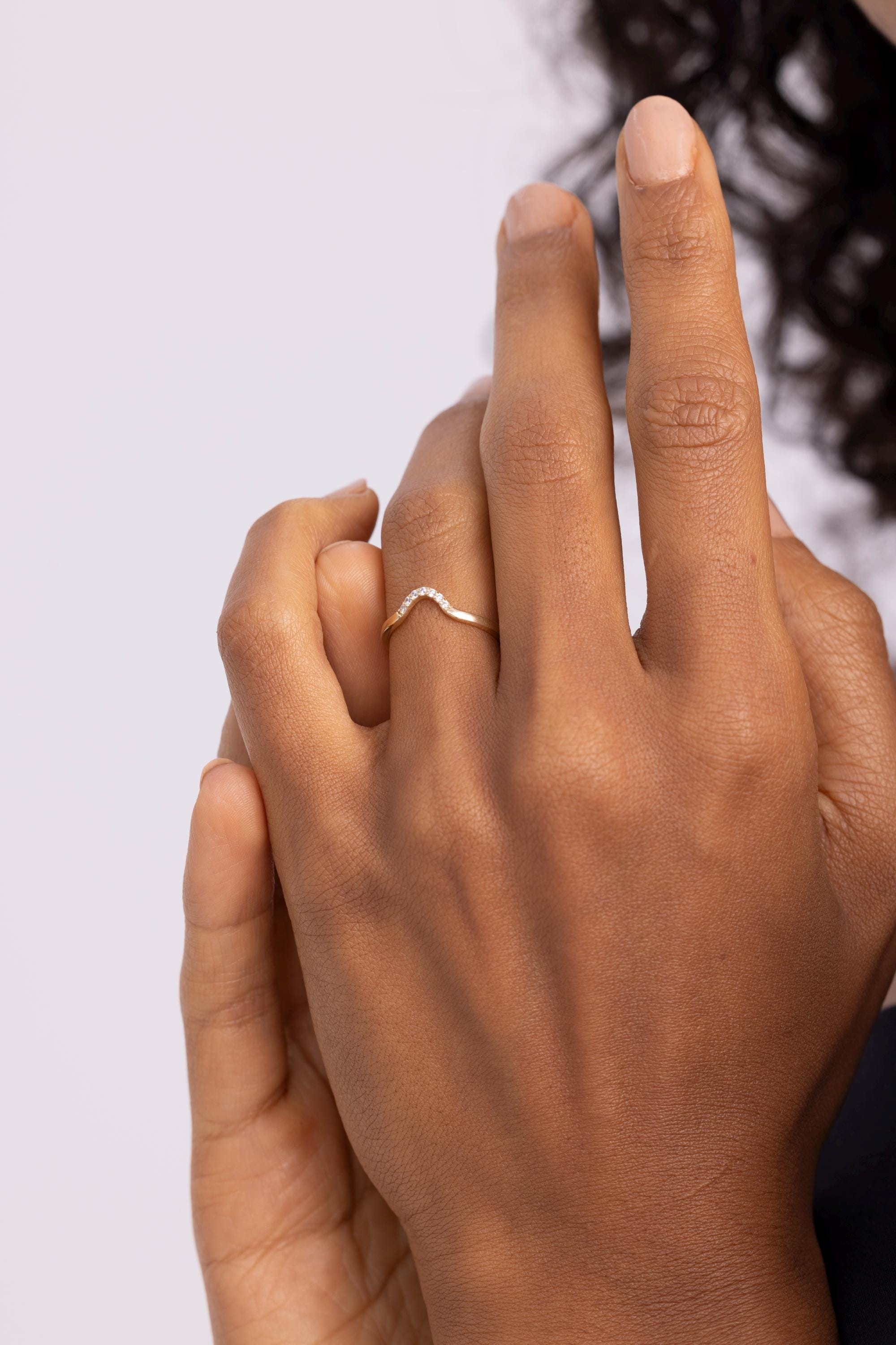 14K Solid Gold Diamond Chevron Ring | Oval Shaped Stack Ring for Women | Real 14K Gold Diamond Jewelry | Perfect Birthday Gift