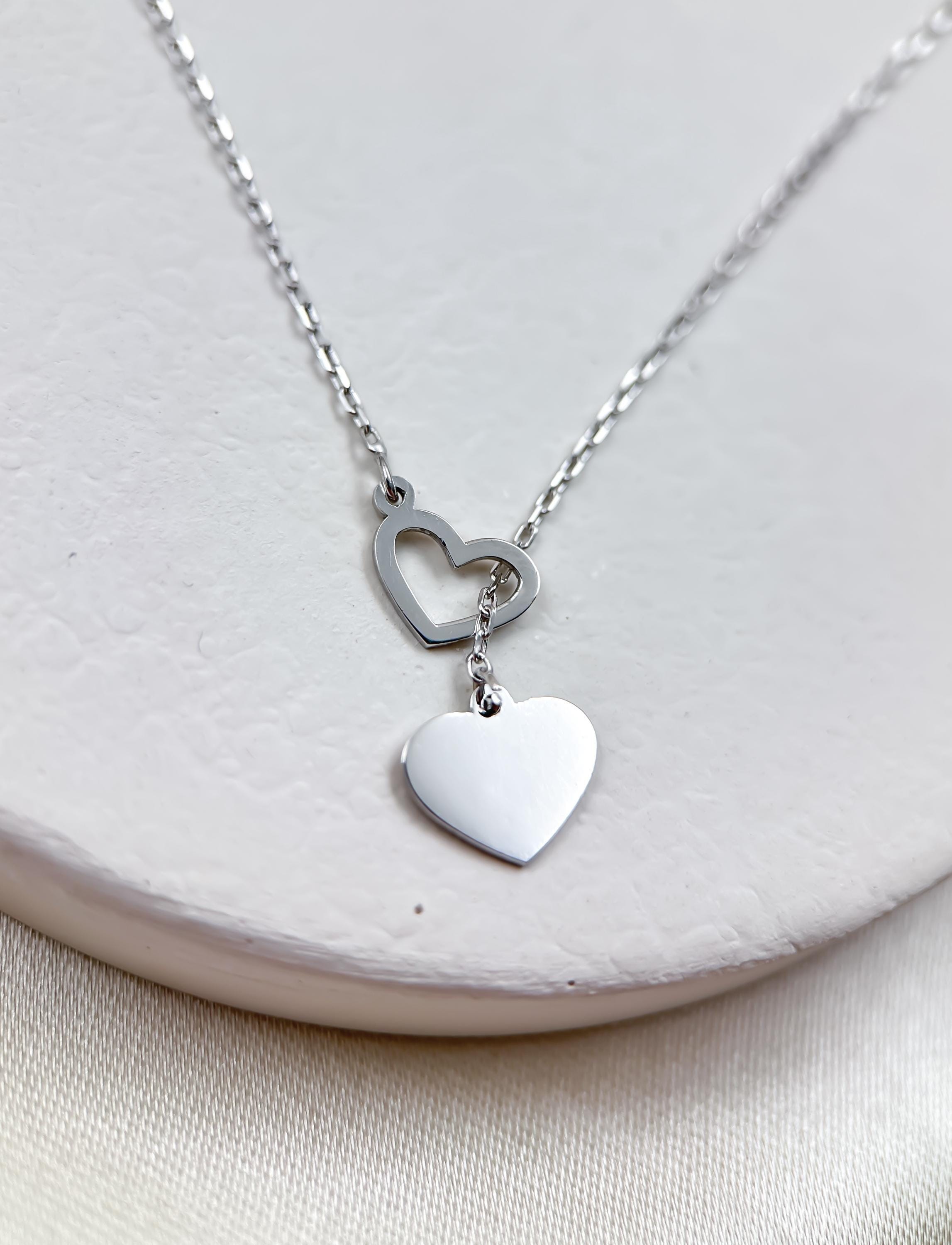 14K Solid Gold Heart Y Necklace for Women | Dainty Heart Lariat Necklace | Genuine 14K Gold Pendant | Elegant Jewelry Gift for Her