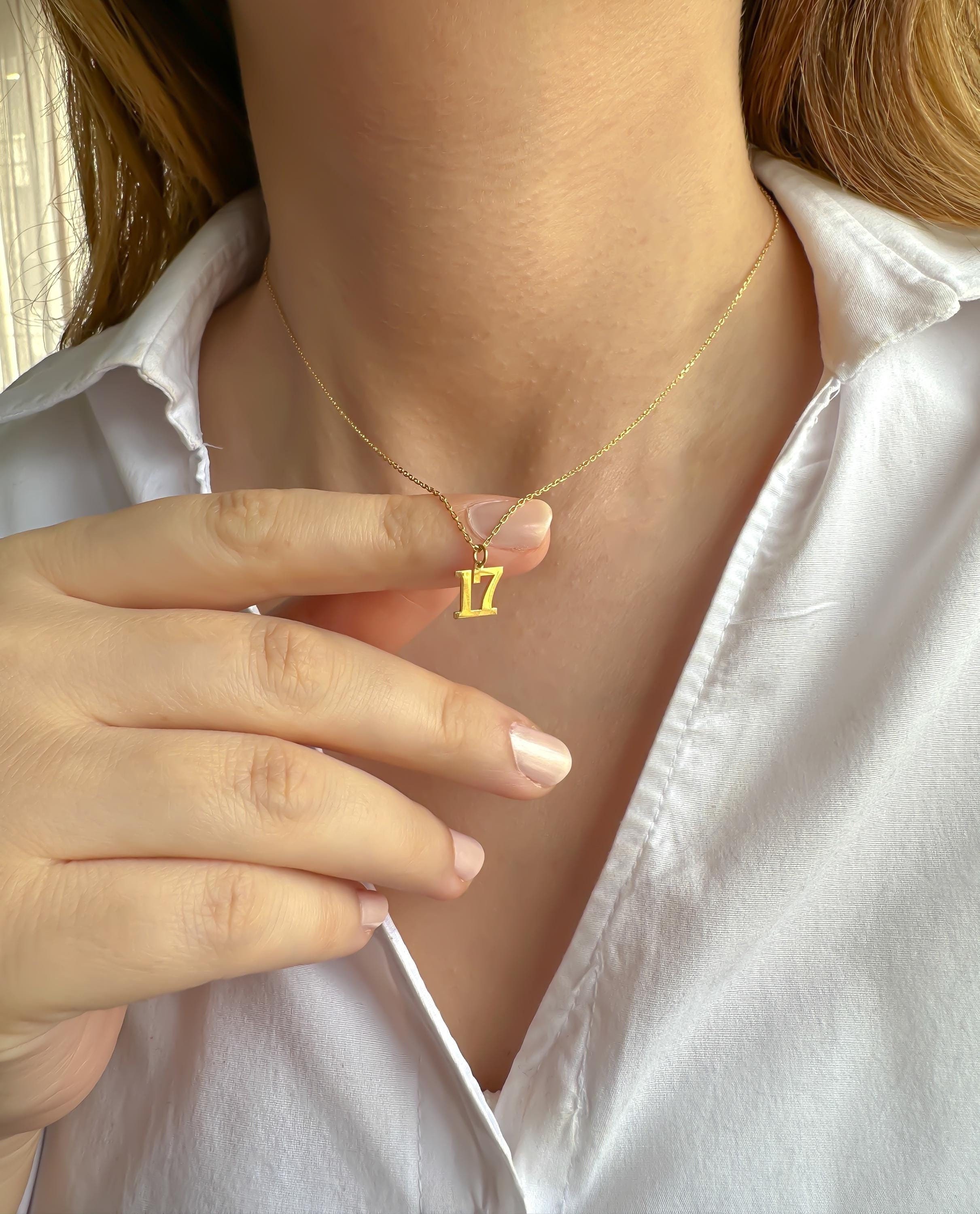 14K Solid Gold Custom Number Pendant | Personalized Number Jewelry | Date Necklace | Unique Gift for Her | Sports Number Necklace