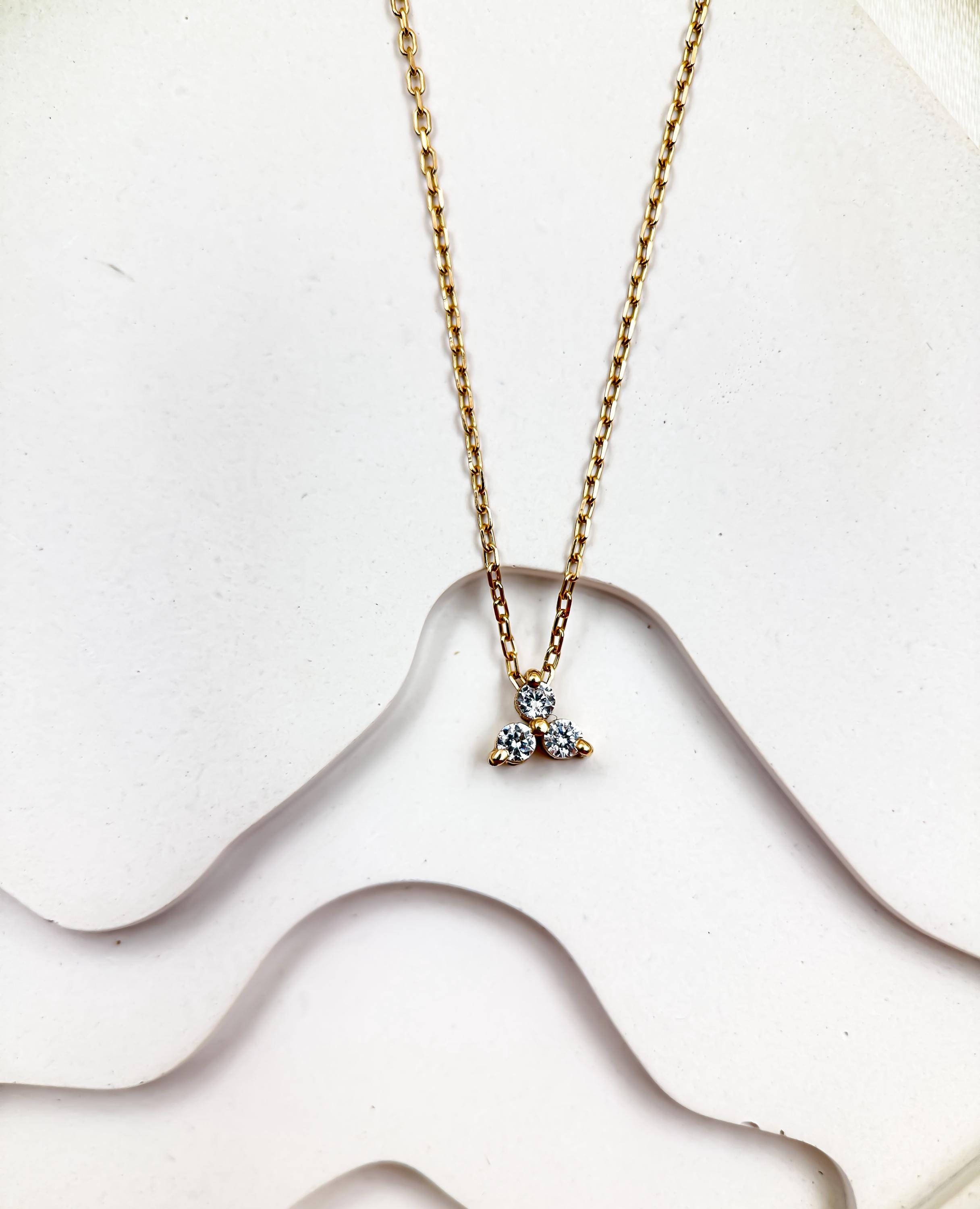 14k Gold Diamond Trio Cluster Necklace | Three Floating Diamond Necklace | 14k Gold Bridal Necklace | Perfect Anniversary or Wedding Gift