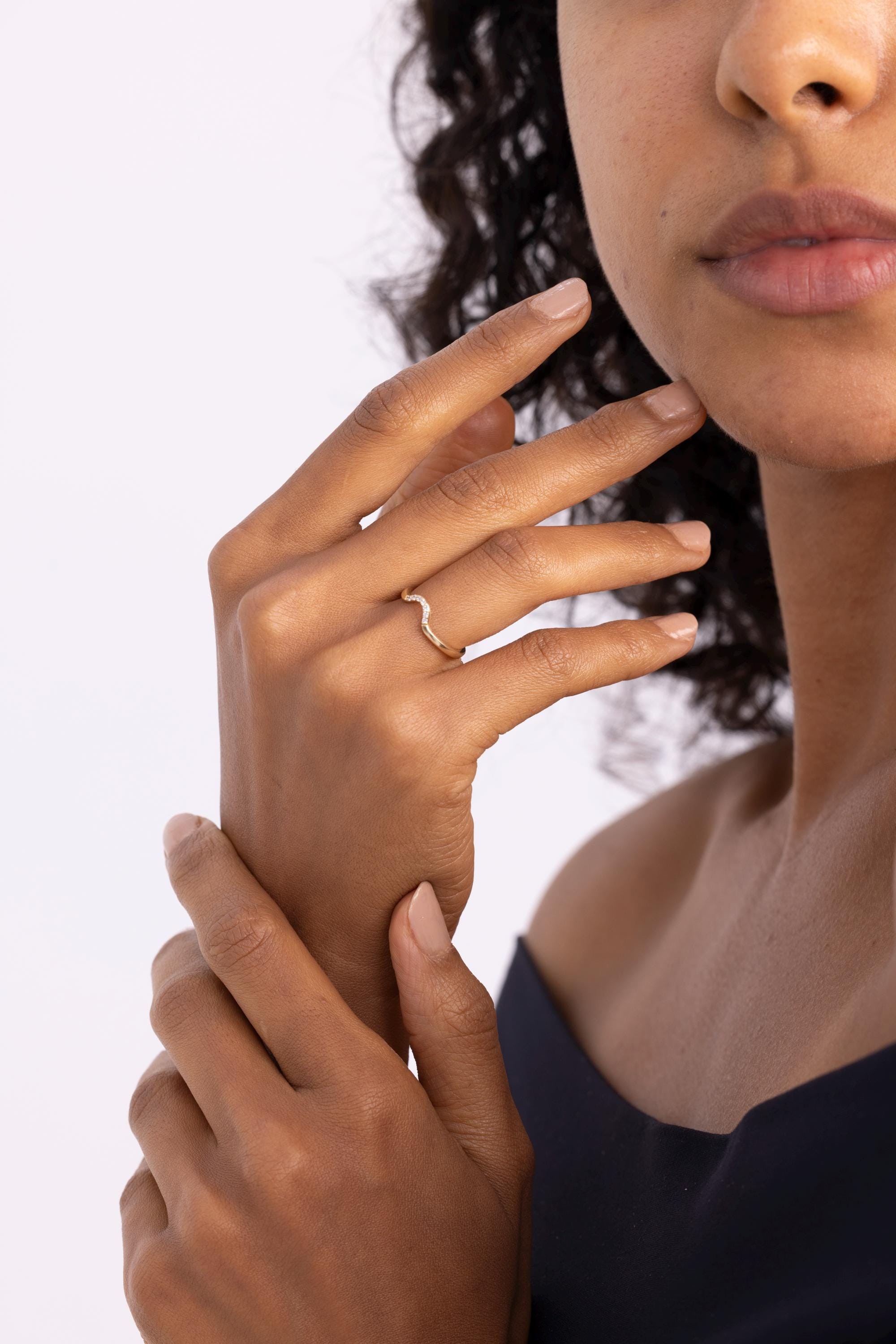 14K Solid Gold Diamond Chevron Ring | Oval Shaped Stack Ring for Women | Real 14K Gold Diamond Jewelry | Perfect Birthday Gift