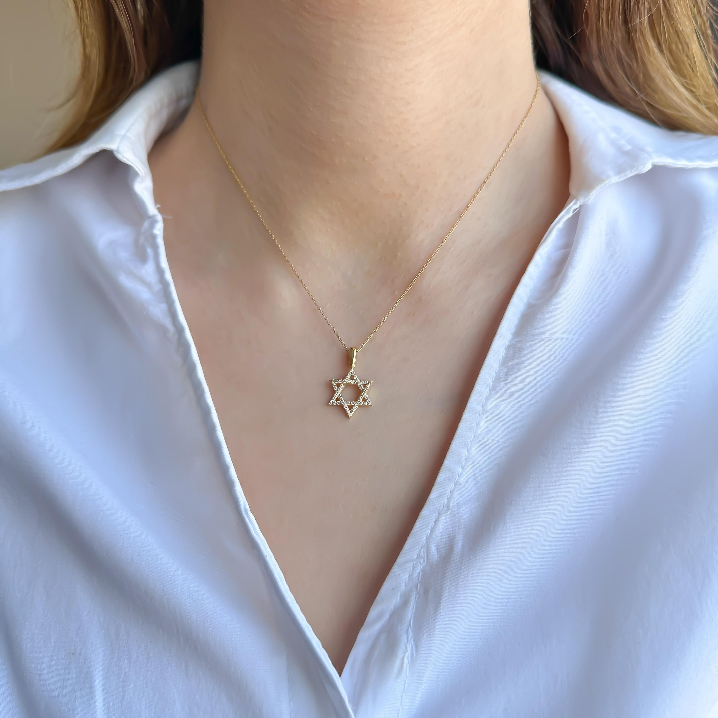 14k Gold Star of David Necklace | Diamond Gold Pendant for Women | Elegant Religious Jewelry | Dainty 14k Gold Gift for Her