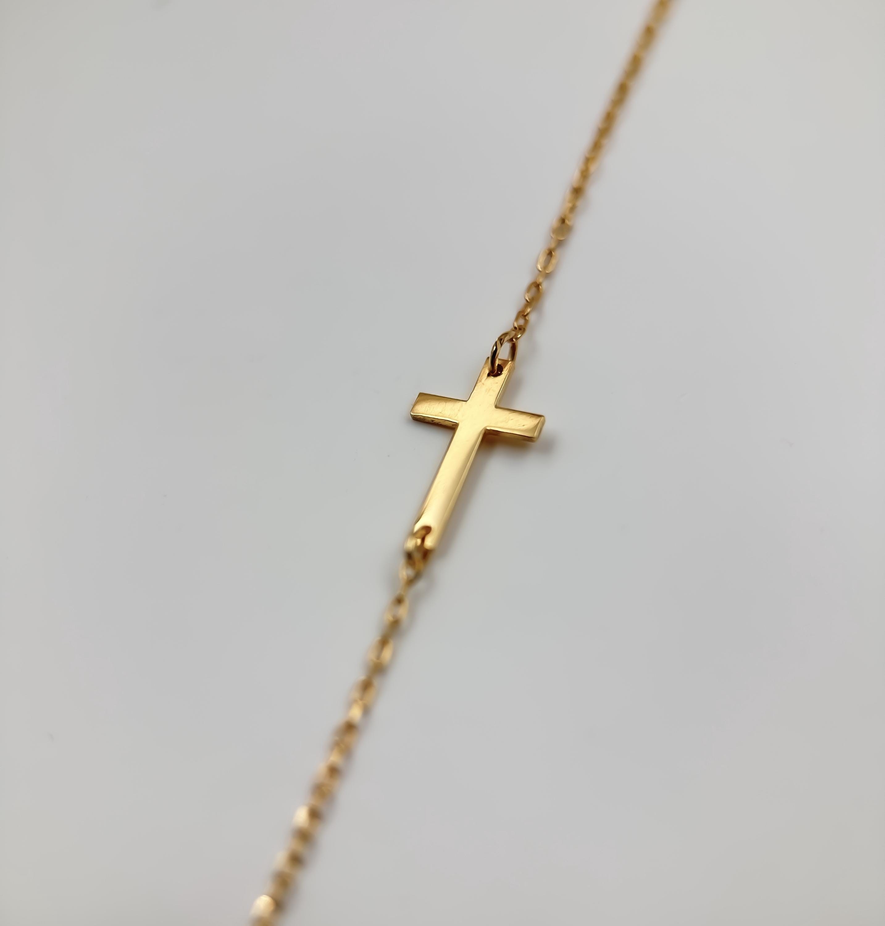 14K Solid Gold Tiny Cross Bracelet | Minimal Cross Charm Bracelet | Dainty Cross Bracelet for Women | Perfect Gift for Her