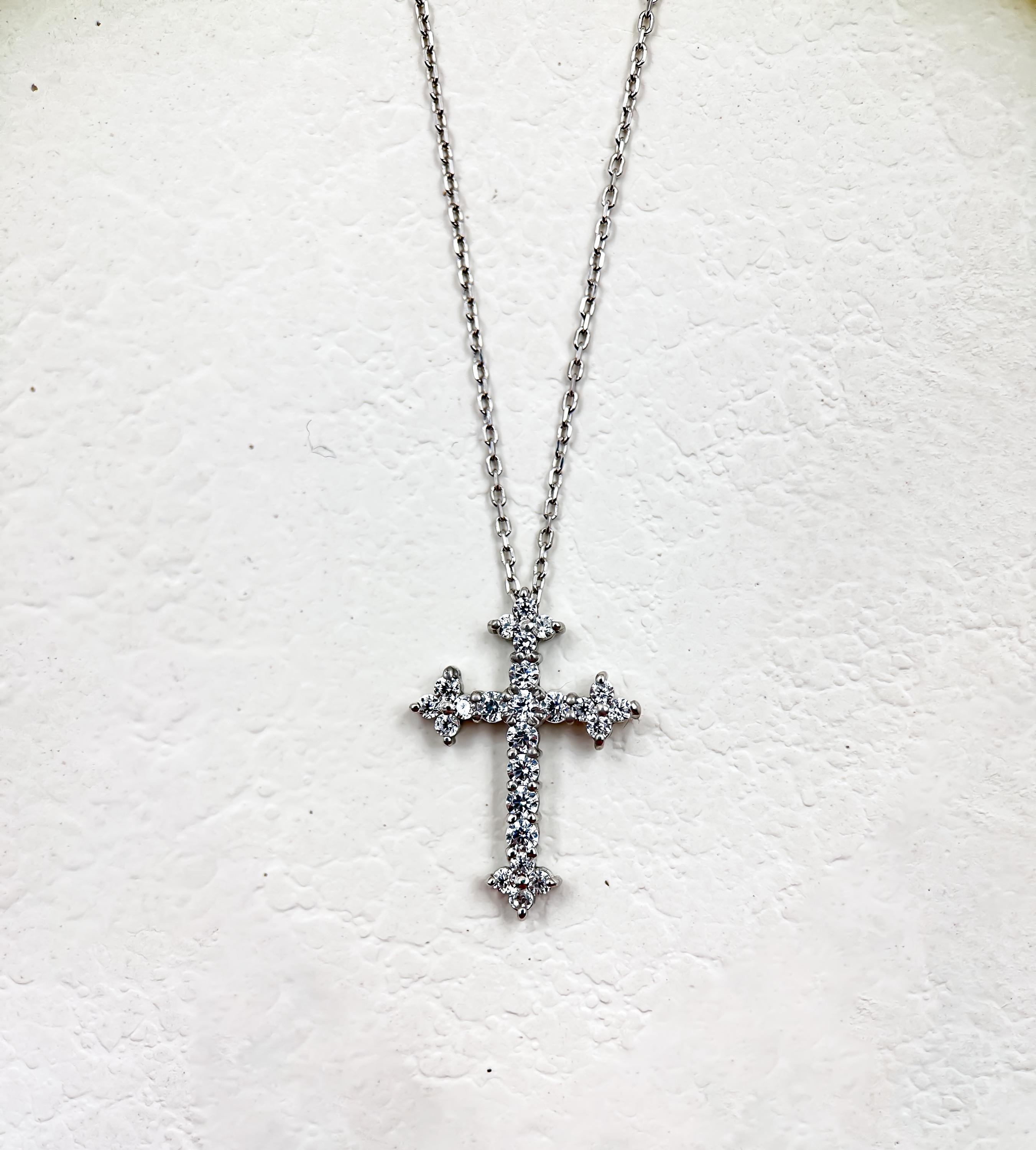 14K Gold Cross Necklace with CZ Diamonds | Women's Elegant Pendant | Authentic 14K Gold Christian Jewelry | Ideal Religious Gift
