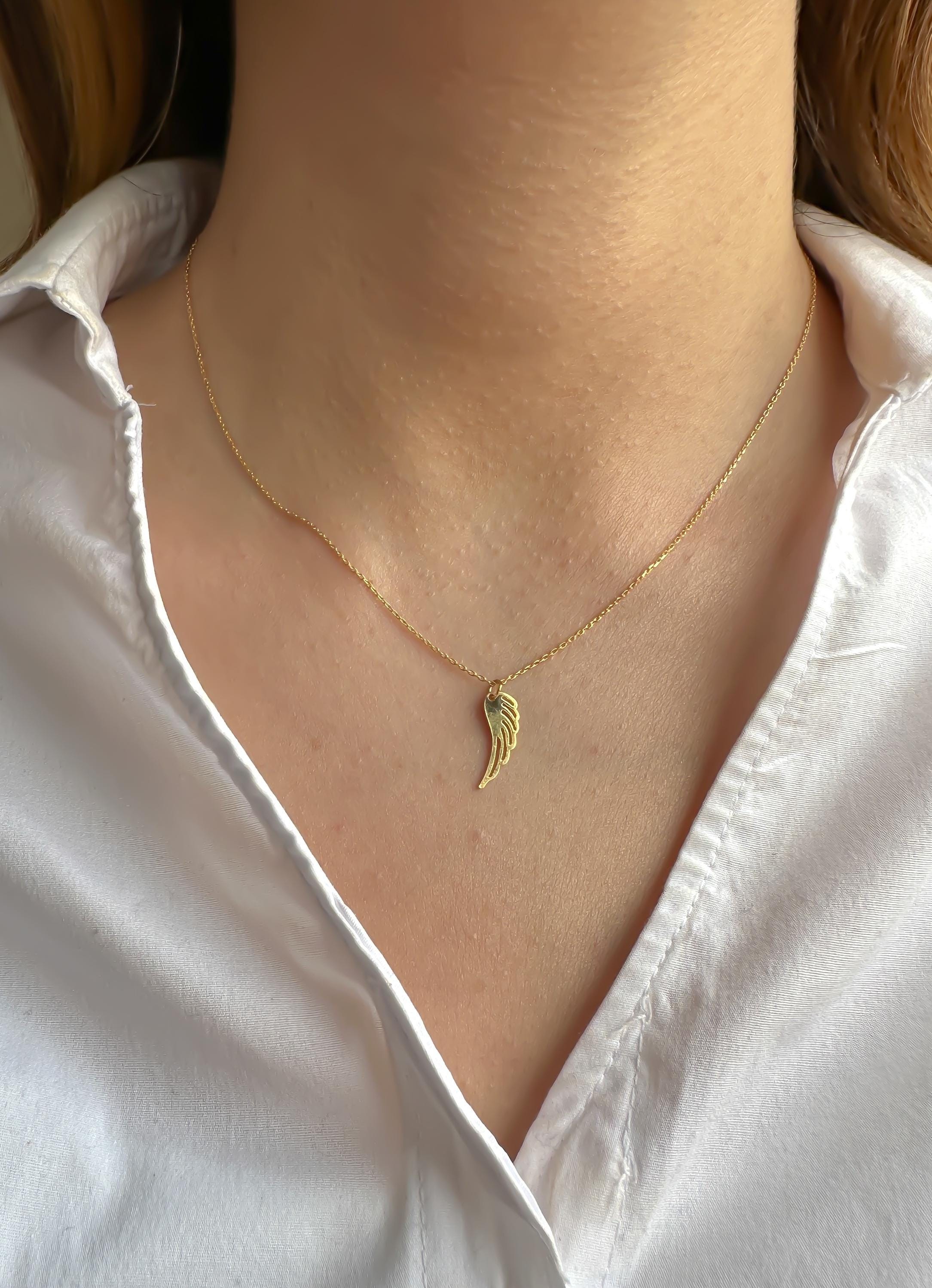 14K Solid Gold Angel Wing Necklace | Guardian Angel Jewelry for Women | Memorial, Miscarriage, Sympathy Gift Necklace