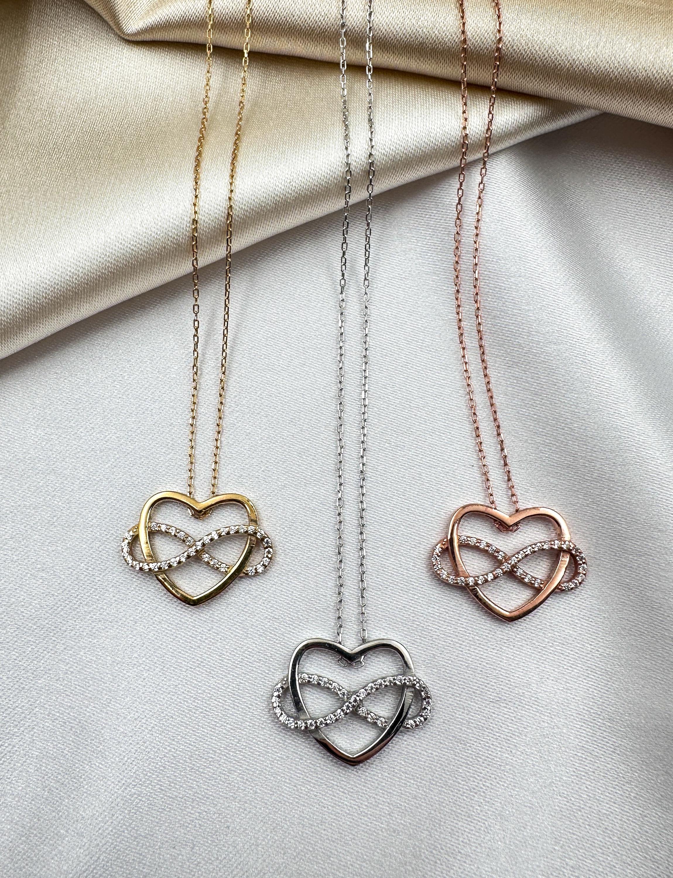 14k Real Gold Intertwined Heart Necklace for Women – Infinity Symbol Necklace – 14k Gold Interlocking Heart Pendant – Perfect Gift for Her