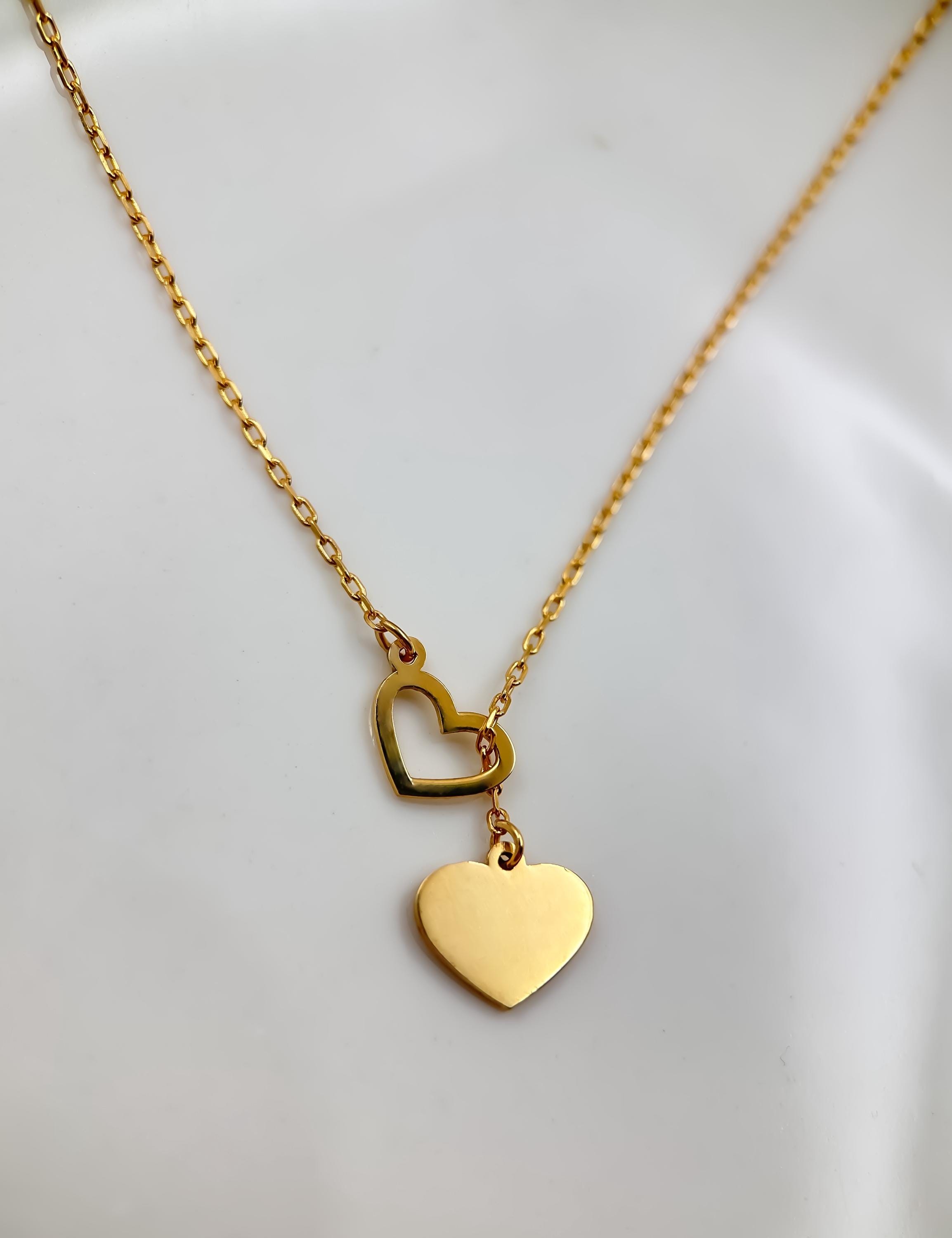 14K Solid Gold Heart Y Necklace for Women | Dainty Heart Lariat Necklace | Genuine 14K Gold Pendant | Elegant Jewelry Gift for Her