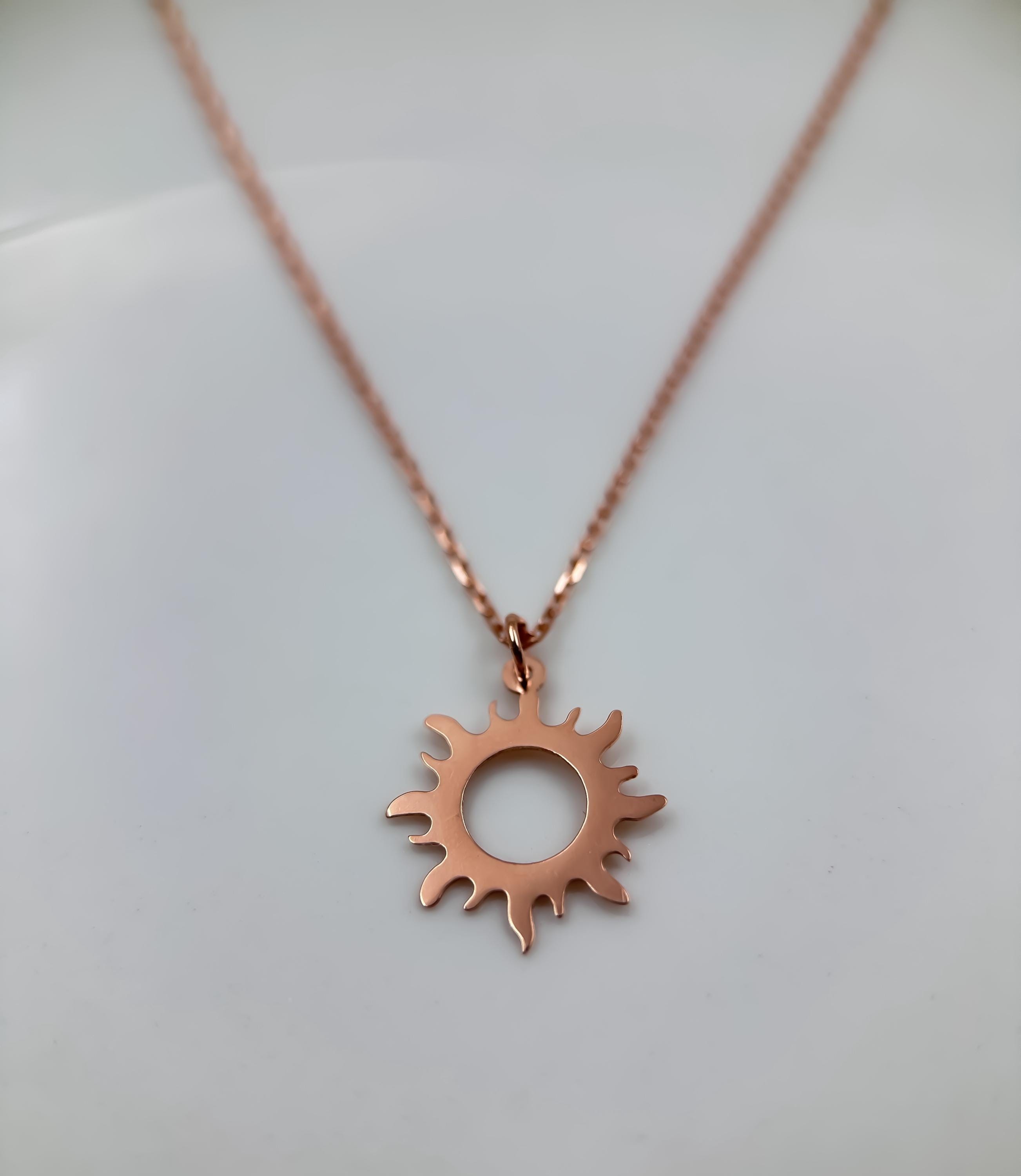 14K Solid Gold Sun Pendant Necklace for Women | Celestial Charm Jewelry | Sunshine Pendant | Summer-Inspired Sun Necklace Gift