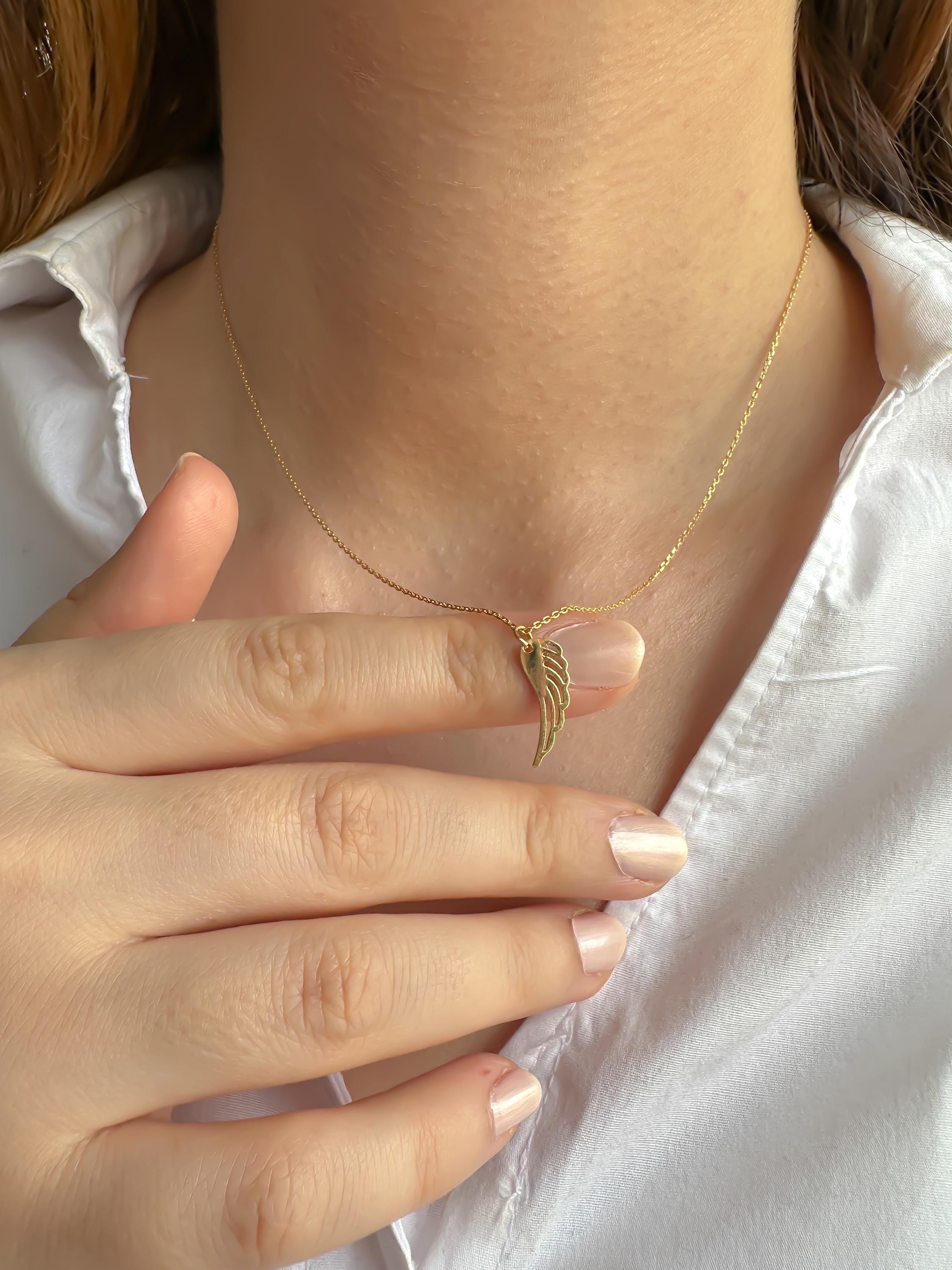 14K Solid Gold Angel Wing Necklace | Guardian Angel Jewelry for Women | Memorial, Miscarriage, Sympathy Gift Necklace