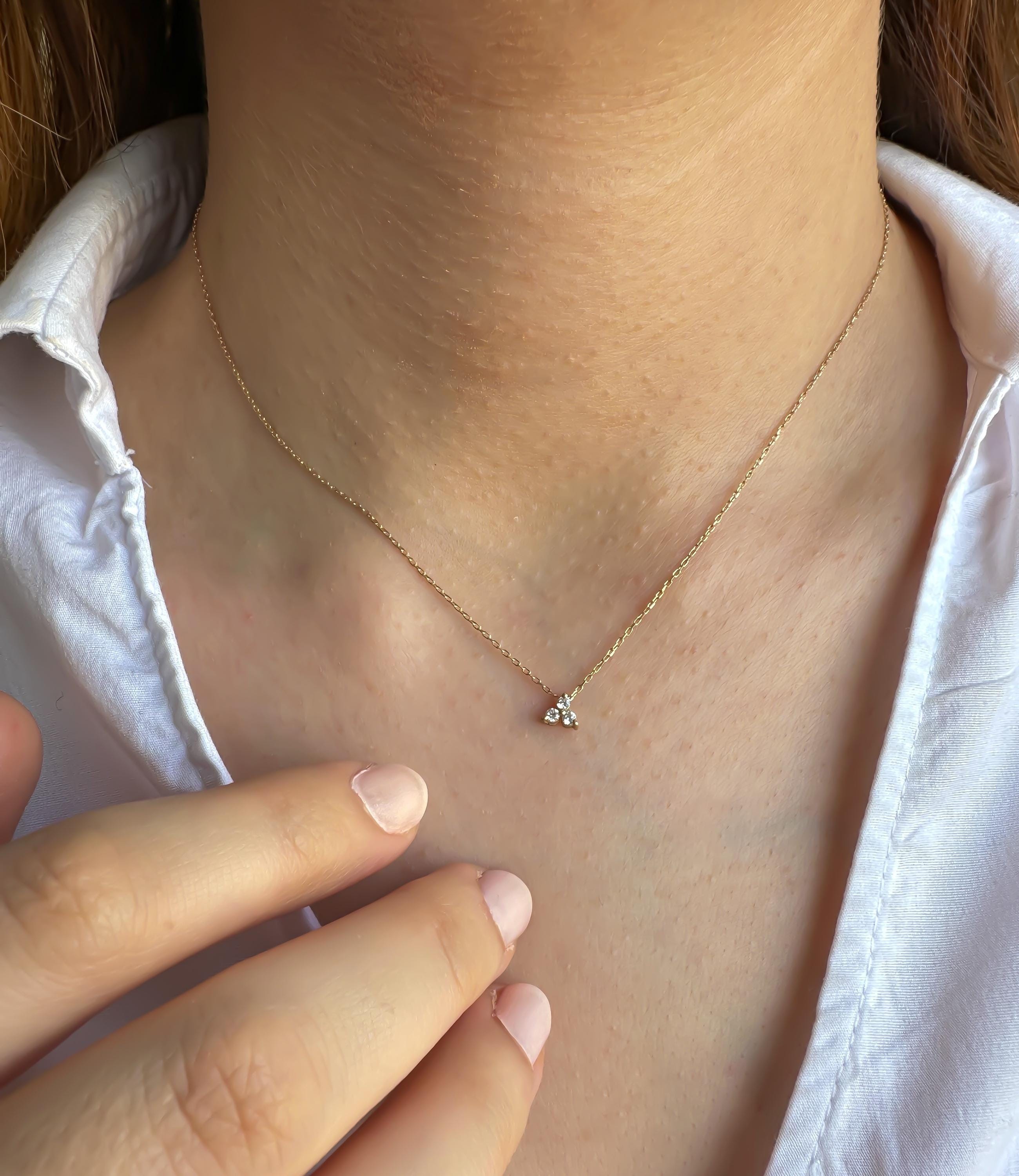 14k Gold Diamond Trio Cluster Necklace | Three Floating Diamond Necklace | 14k Gold Bridal Necklace | Perfect Anniversary or Wedding Gift