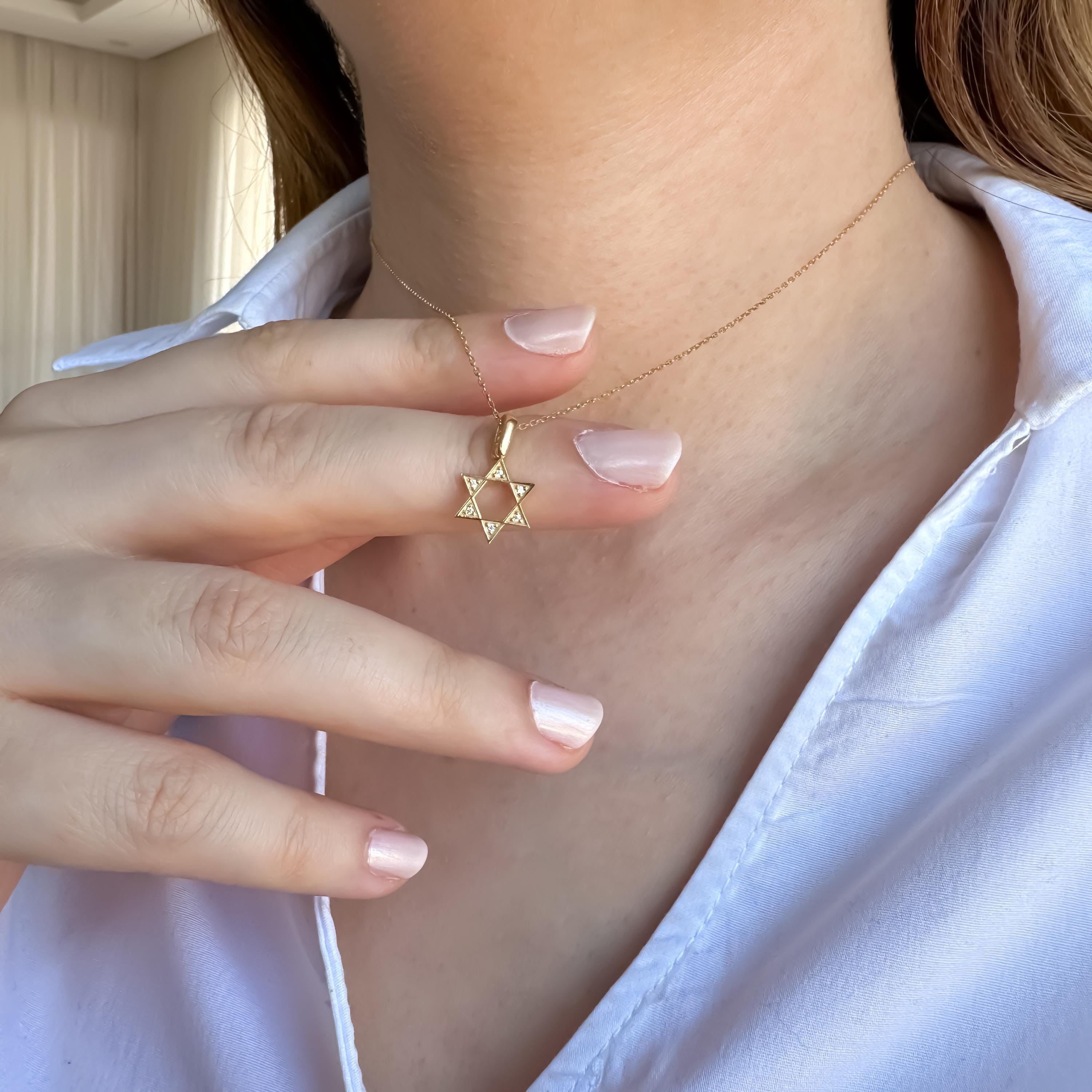 Davidstern-Halskette aus 14-karätigem Gold | Diamant-jüdischer Stern-Anhänger für Frauen | Himmlischer Schmuck aus Gelbgold | Perfektes Geburtstagsgeschenk
