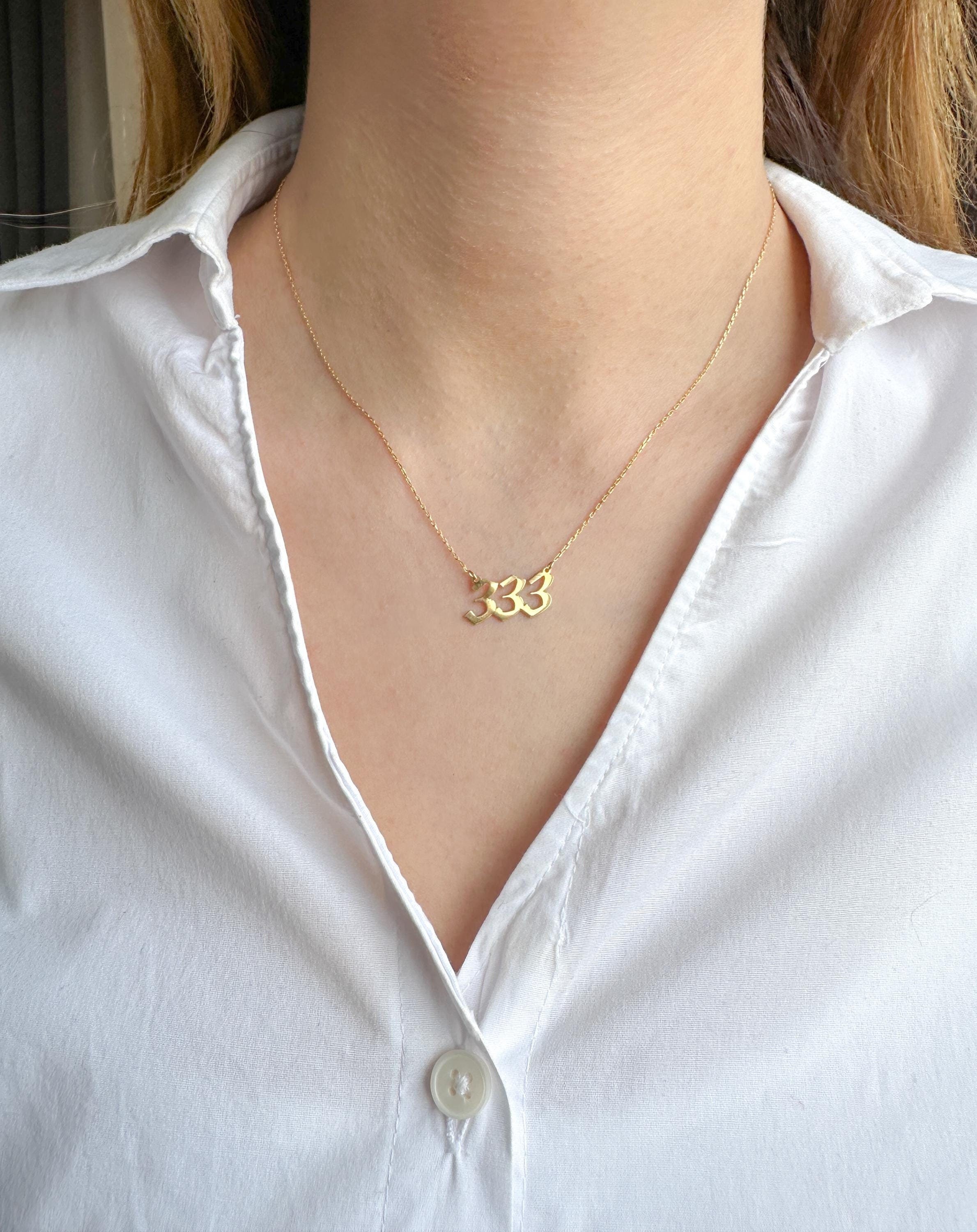 14K Solid Gold Angel Number Necklaces | Choose Your Number: 111, 222, 333, 444, 555, 666, 777, 888, 999 | Elegant & Meaningful Jewelry