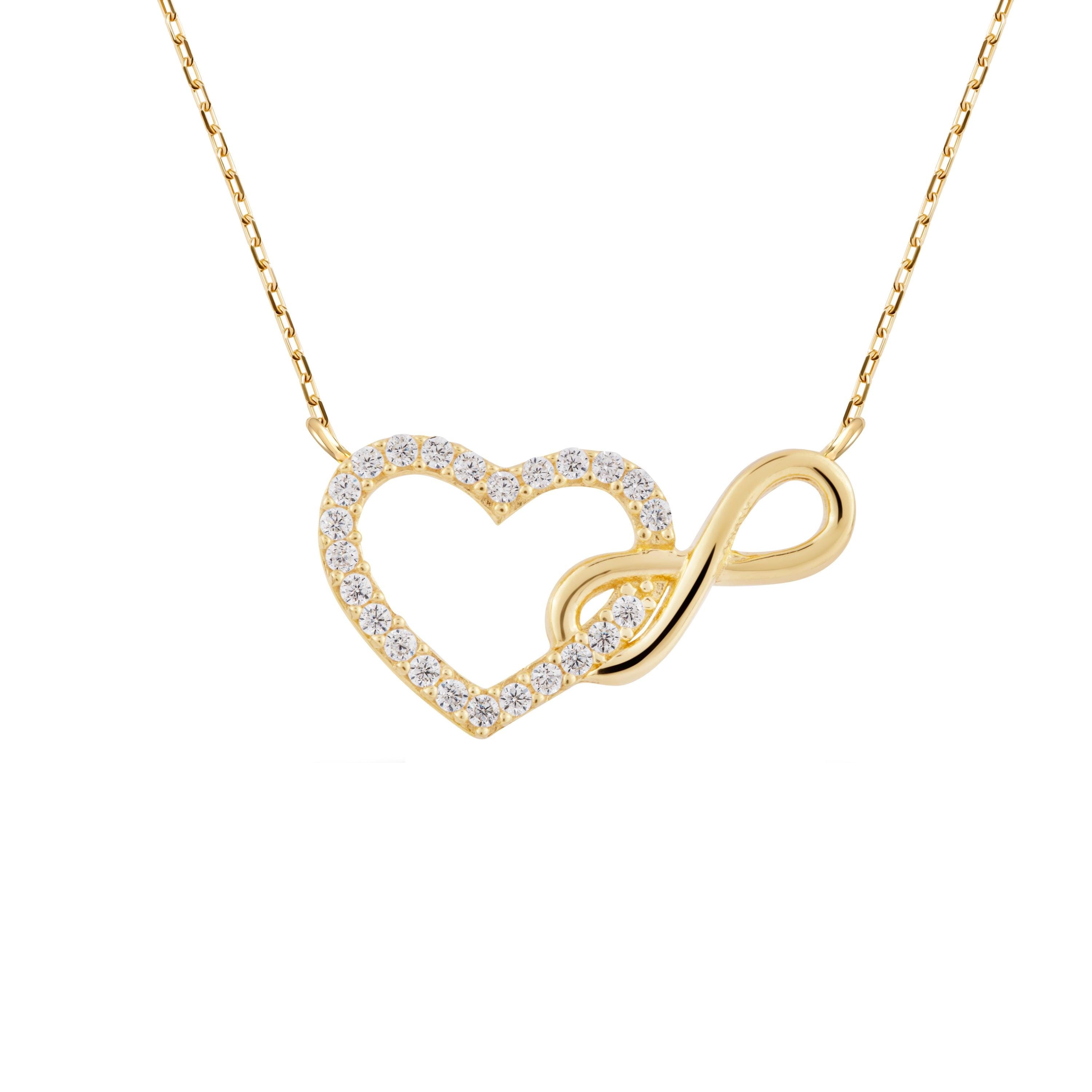 14K Gold Necklace Heart and infinity symbol yellow  white or rose gold option