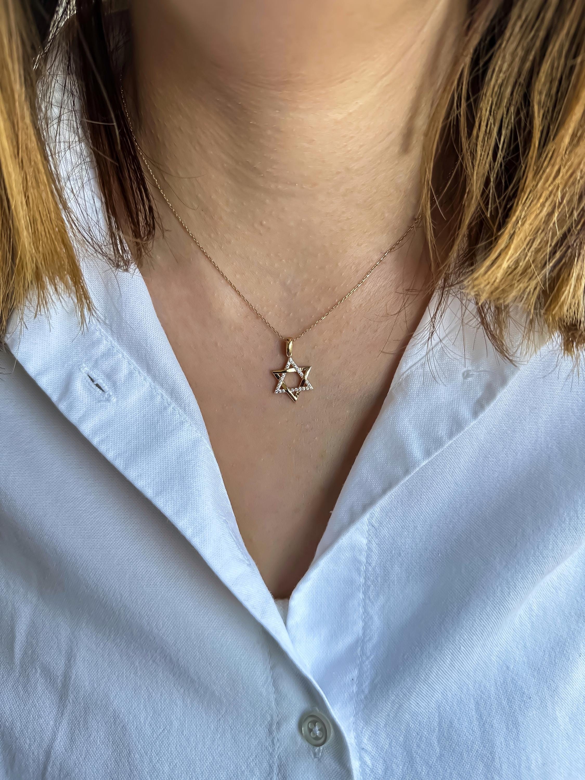 14K Solid Gold Diamond Star of David Necklace | Elegant Star Pendant Necklace for Women | 14k Yellow Gold | Perfect Star of David Charm