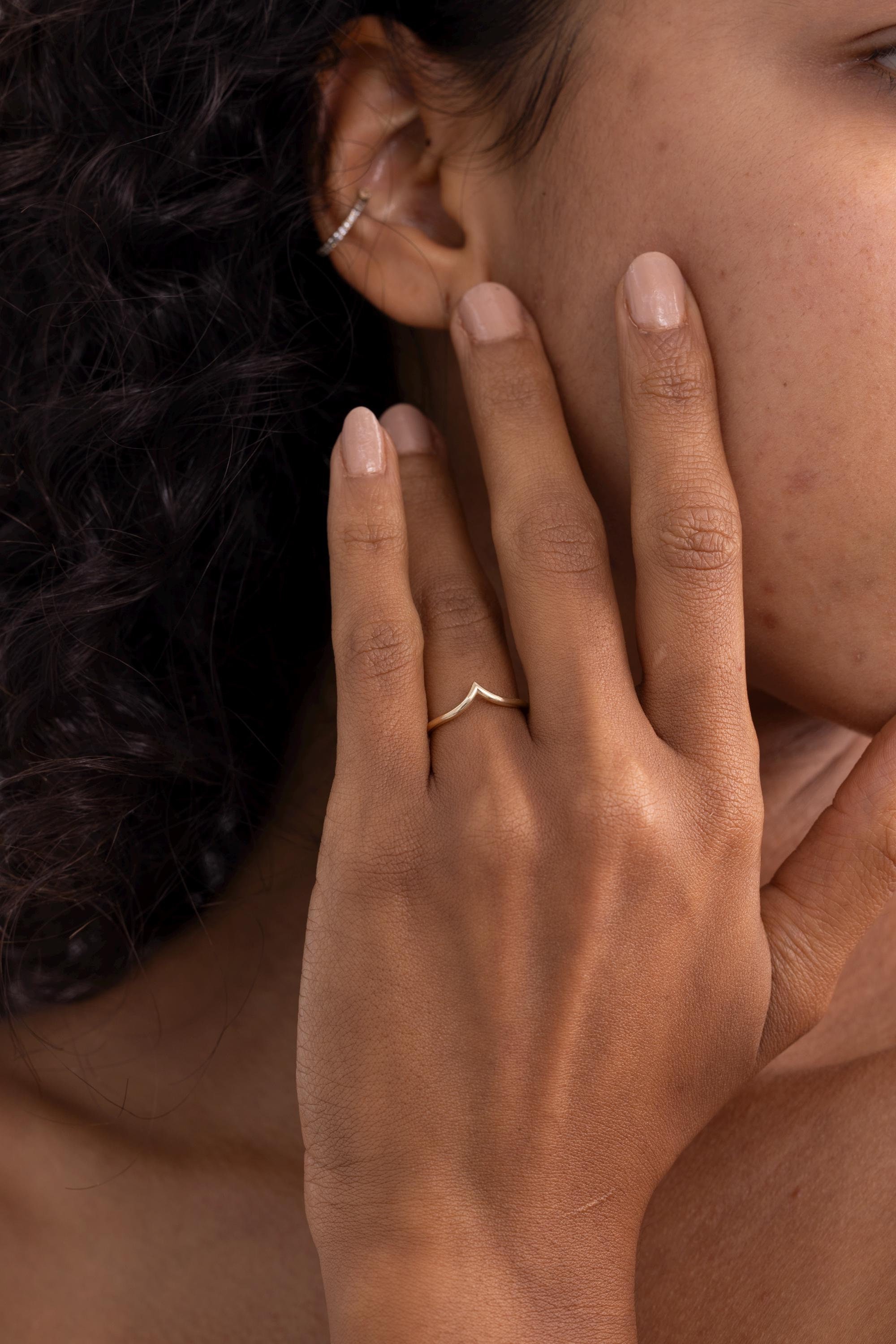V Ring in 14K Solid Gold | Women's Chevron Ring | Wishbone Design | 14K Gold Stacking Ring | Ideal Personalized Gift