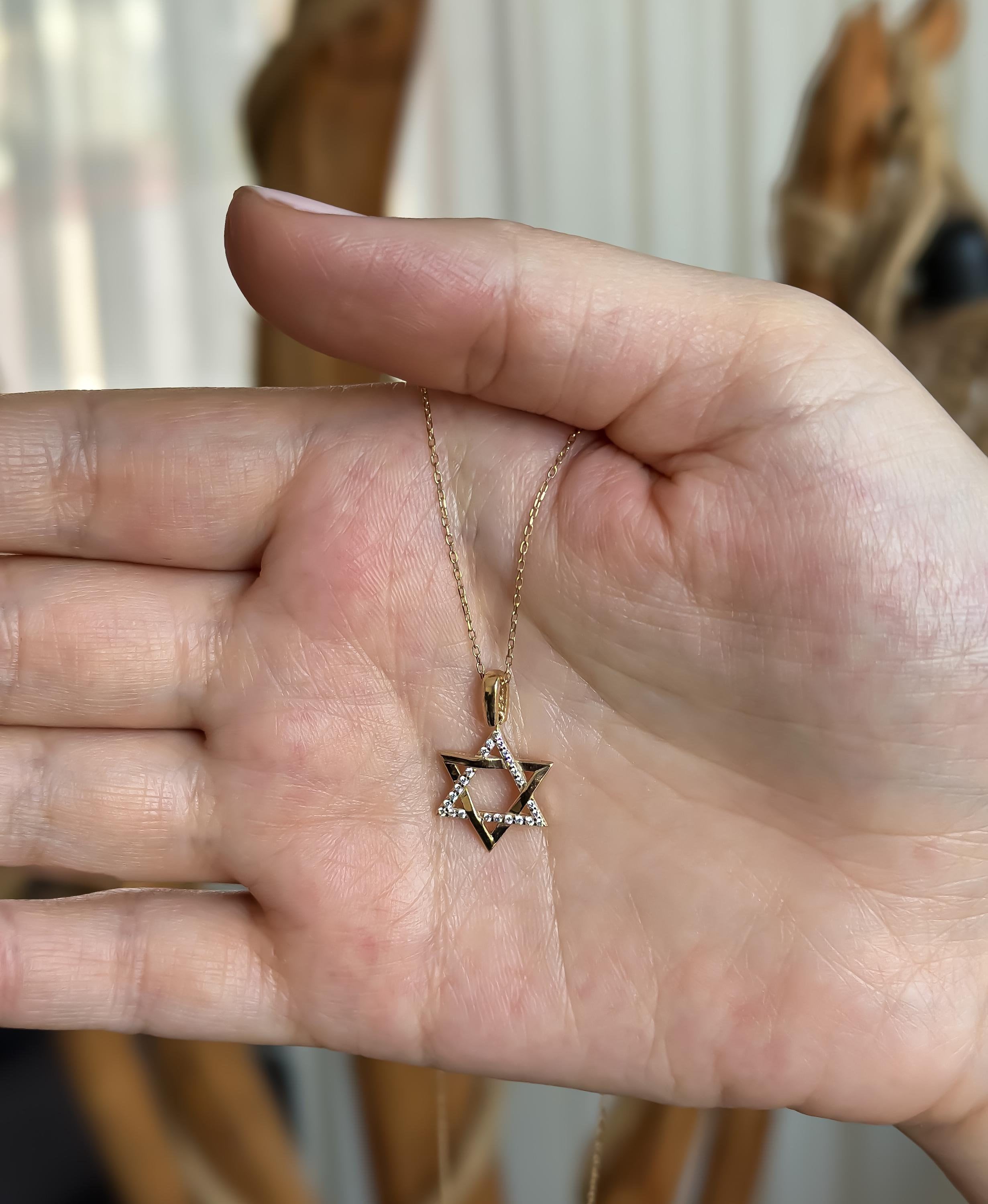 14K Solid Gold Diamond Star of David Necklace | Elegant Star Pendant Necklace for Women | 14k Yellow Gold | Perfect Star of David Charm
