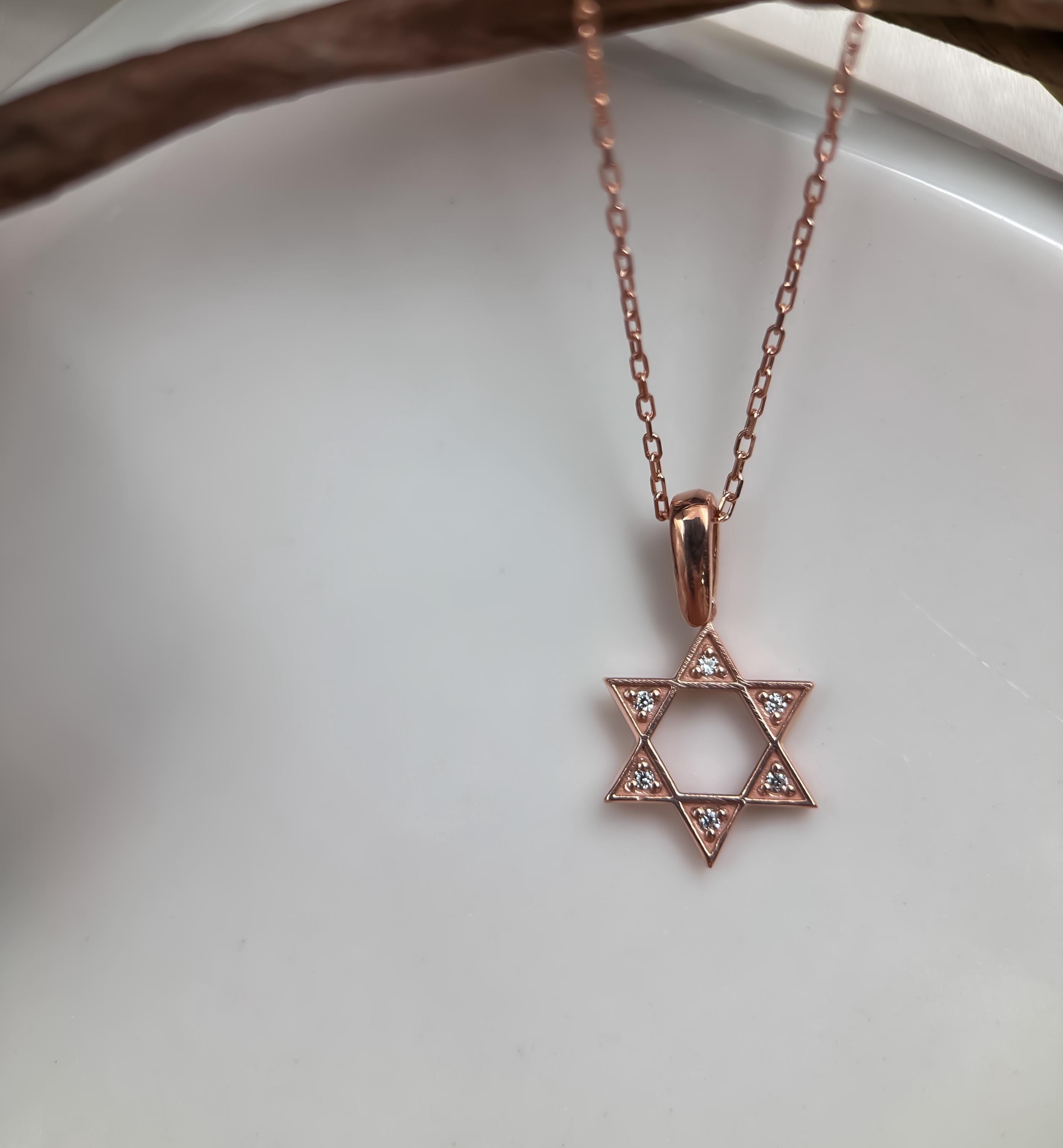 Davidstern-Halskette aus 14-karätigem Gold | Diamant-jüdischer Stern-Anhänger für Frauen | Himmlischer Schmuck aus Gelbgold | Perfektes Geburtstagsgeschenk