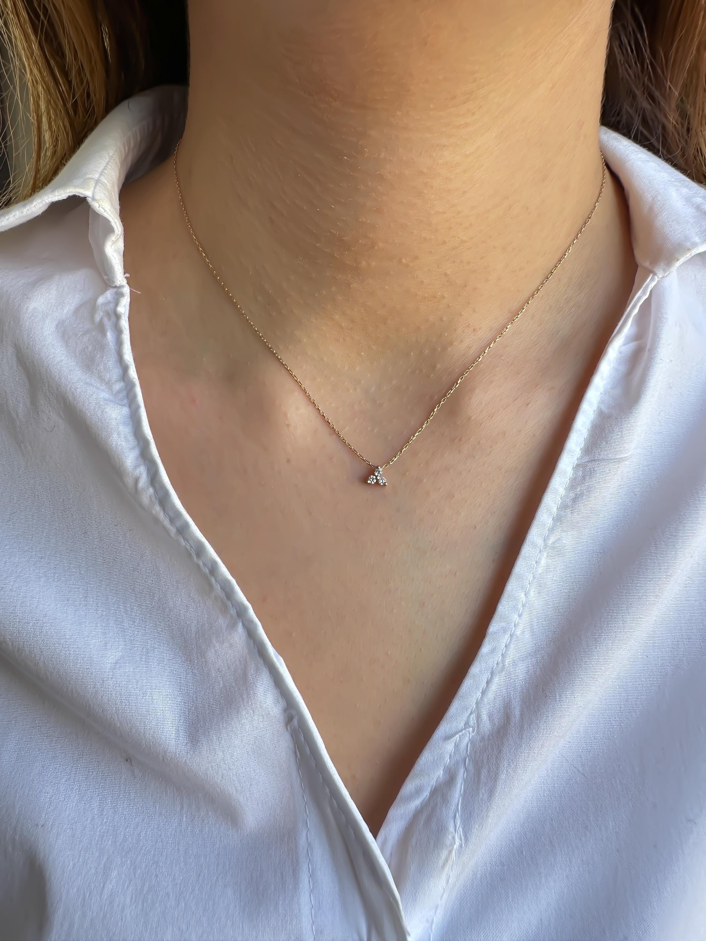14k Gold Diamond Trio Cluster Necklace | Three Floating Diamond Necklace | 14k Gold Bridal Necklace | Perfect Anniversary or Wedding Gift