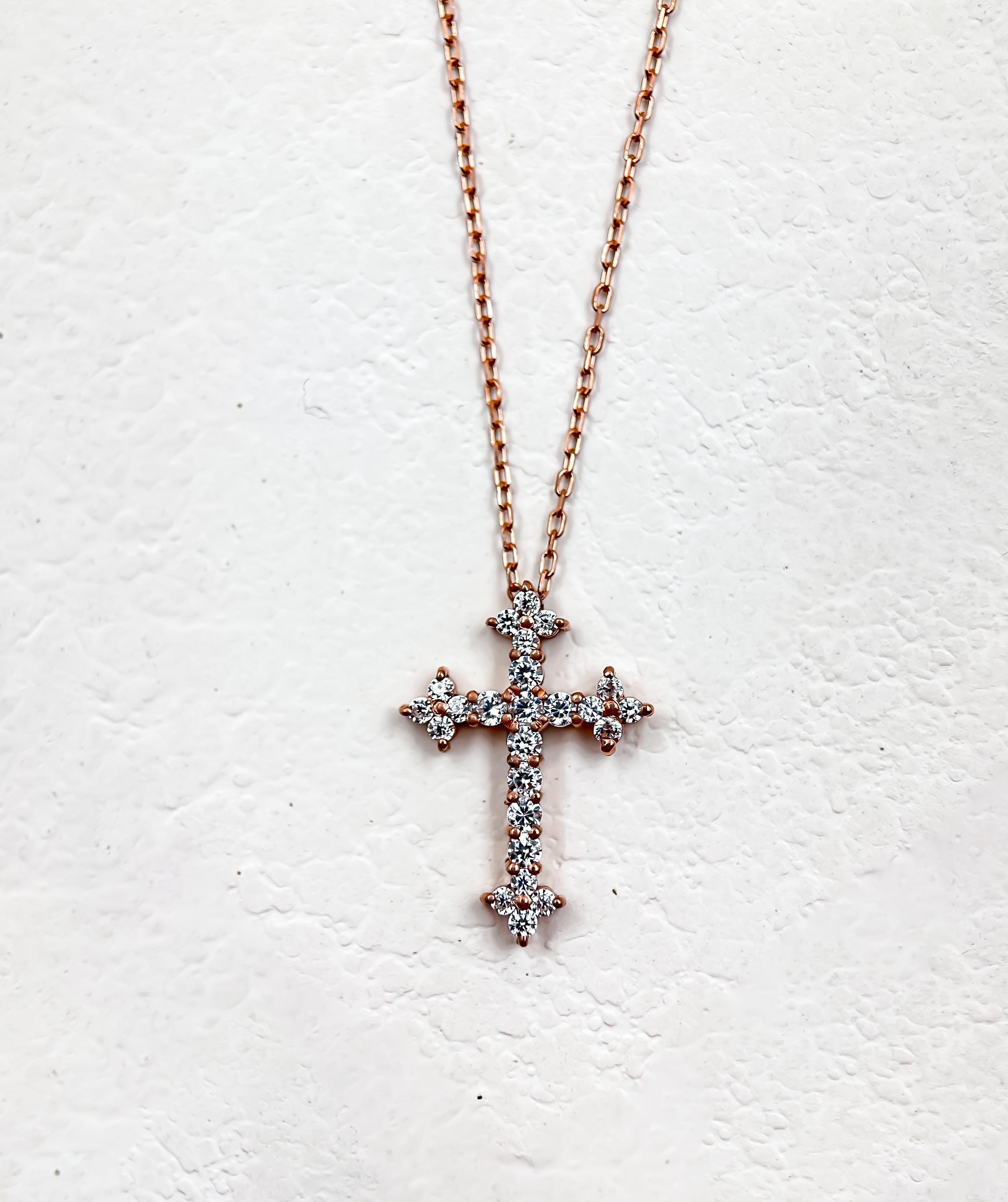 14K Gold Cross Necklace with CZ Diamonds | Women's Elegant Pendant | Authentic 14K Gold Christian Jewelry | Ideal Religious Gift