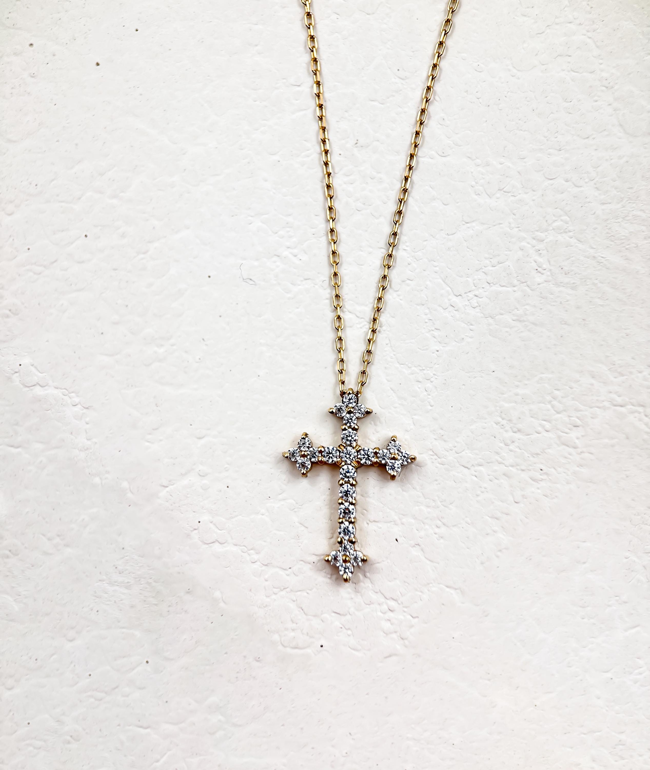 14K Gold Cross Necklace with CZ Diamonds | Women's Elegant Pendant | Authentic 14K Gold Christian Jewelry | Ideal Religious Gift