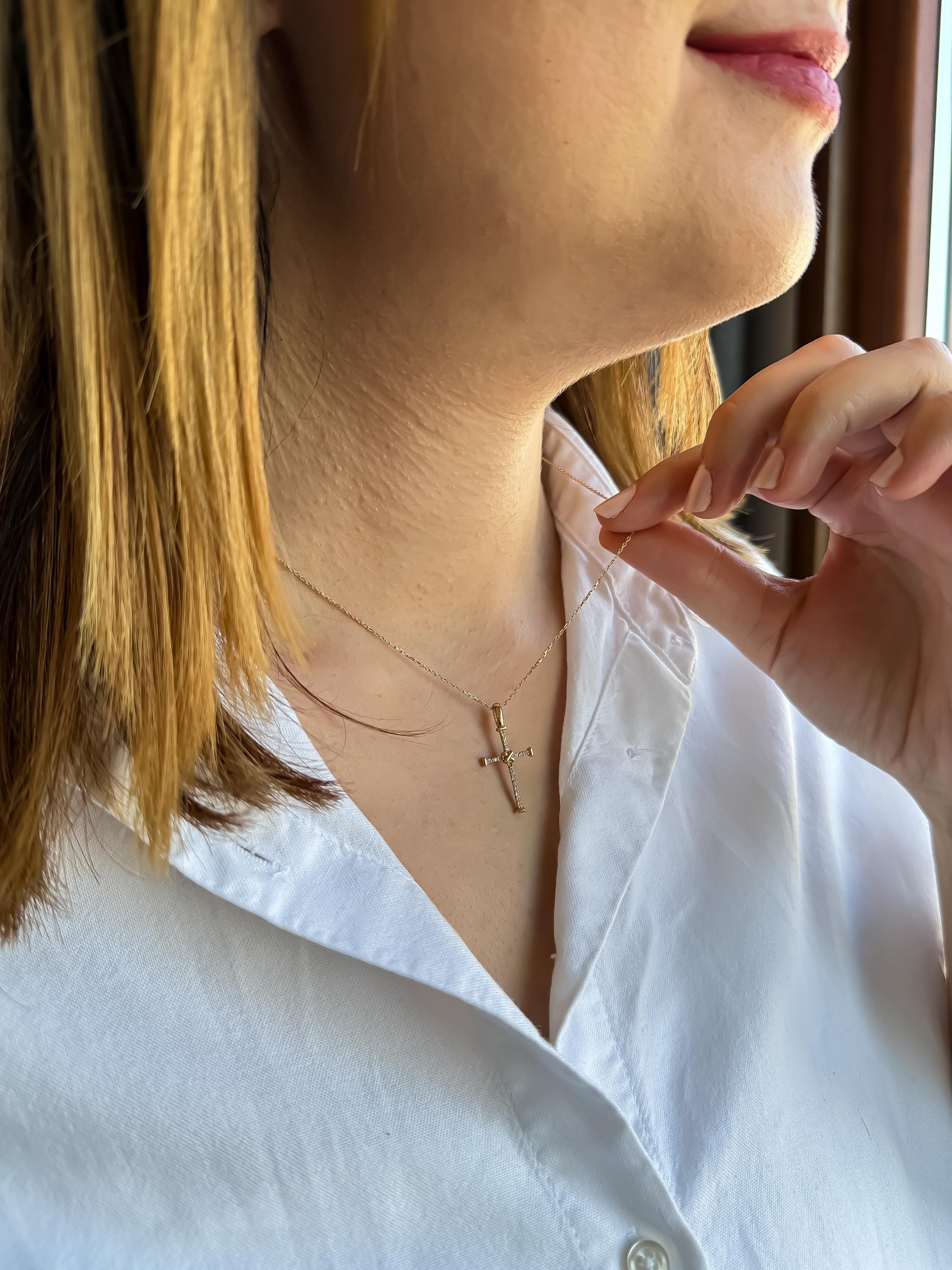 14k Gold Diamond Cross Necklace for Women | Minimalist Diamond Cross Pendant | Elegant 14k Diamond Jewelry | Perfect Graduation Gift