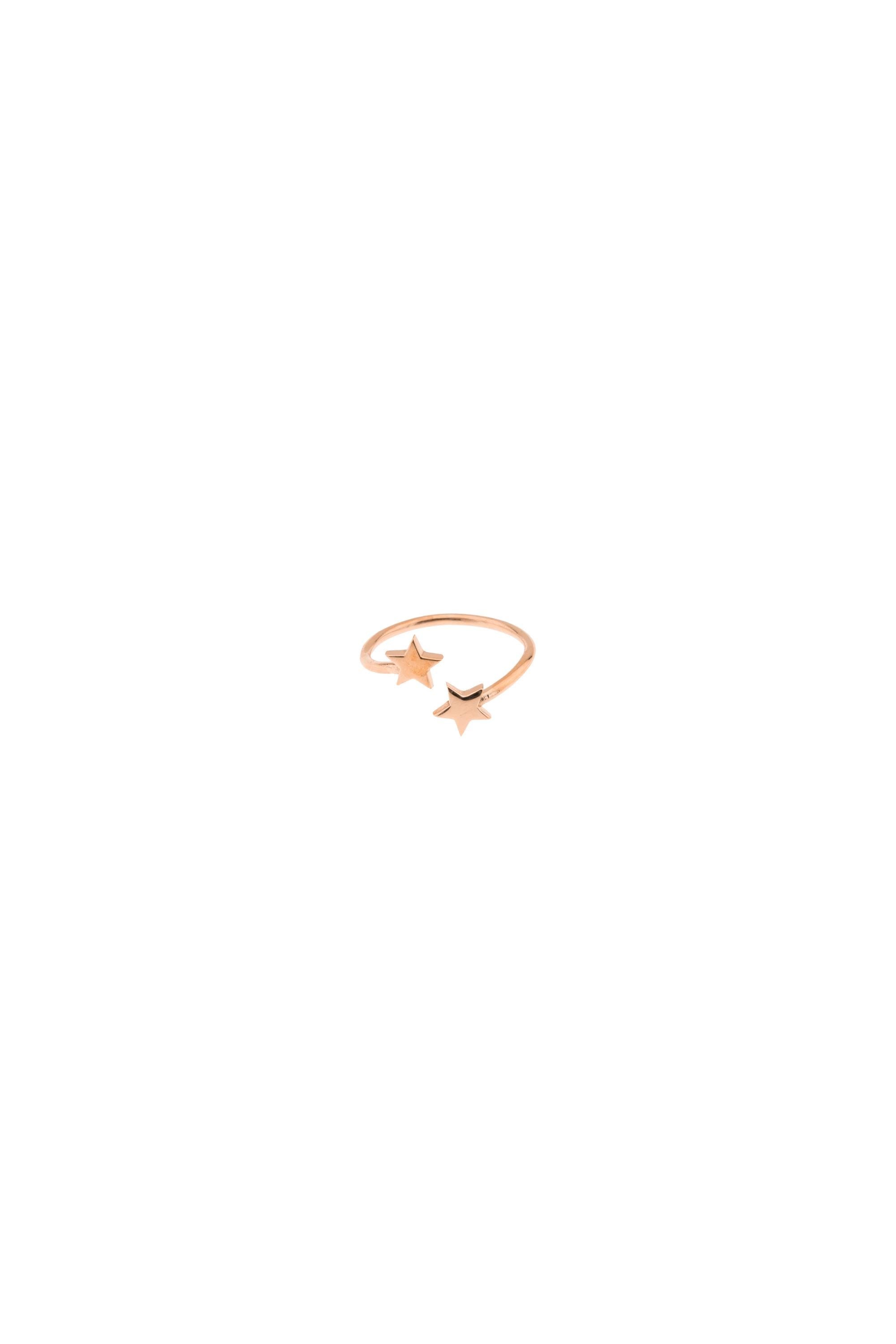 Gravierbarer offener Zwei-Sterne-Ring aus 14-karätigem Gold | Stapelring aus 14-karätigem Gold für Damen | Ideales individuelles Geschenk für Sie