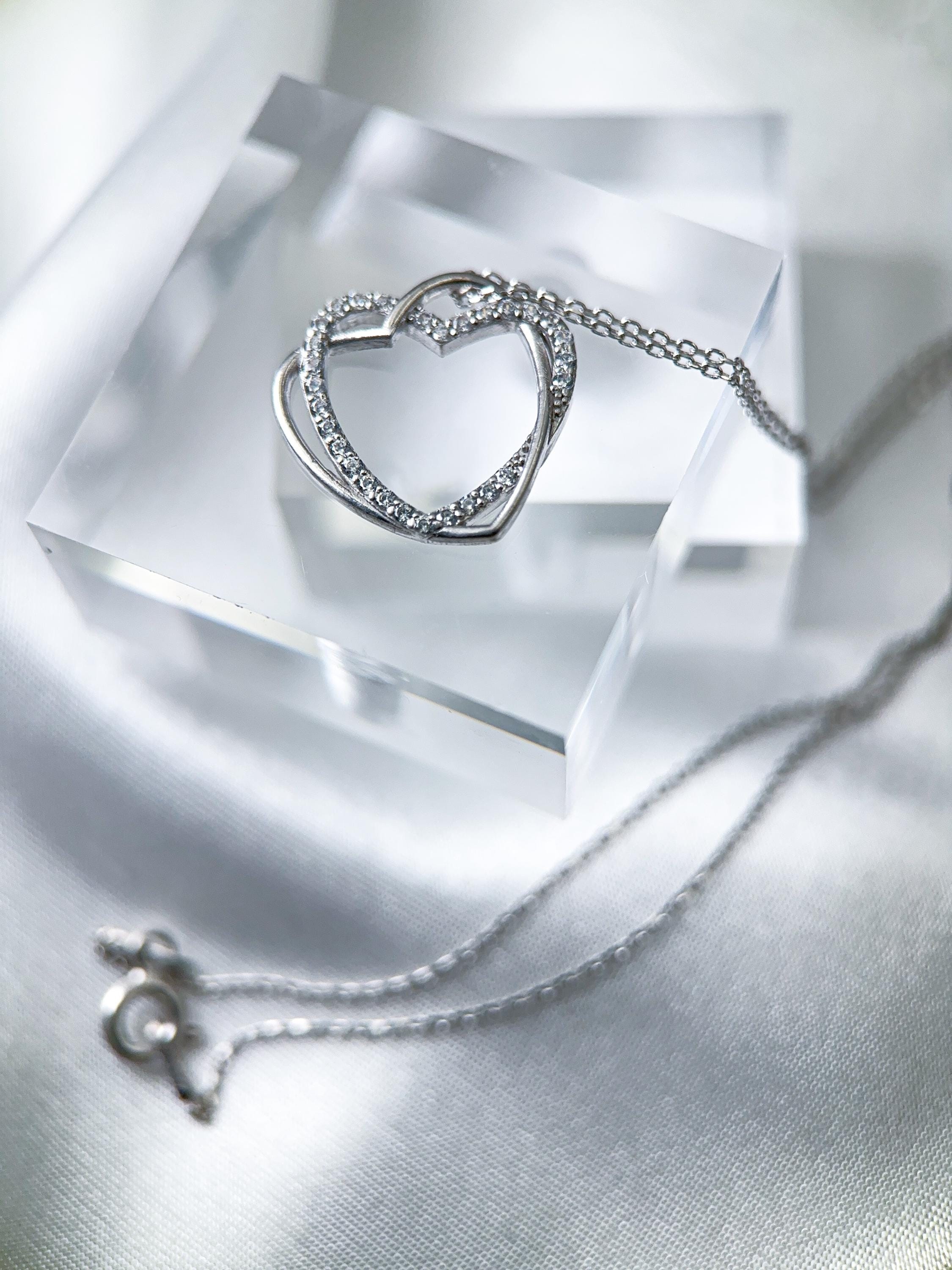 14K Solid Gold Double Heart Diamond Necklace | Genuine 14K Gold Interlocking Hearts Necklace | Elegant, Minimalist Jewelry for Women