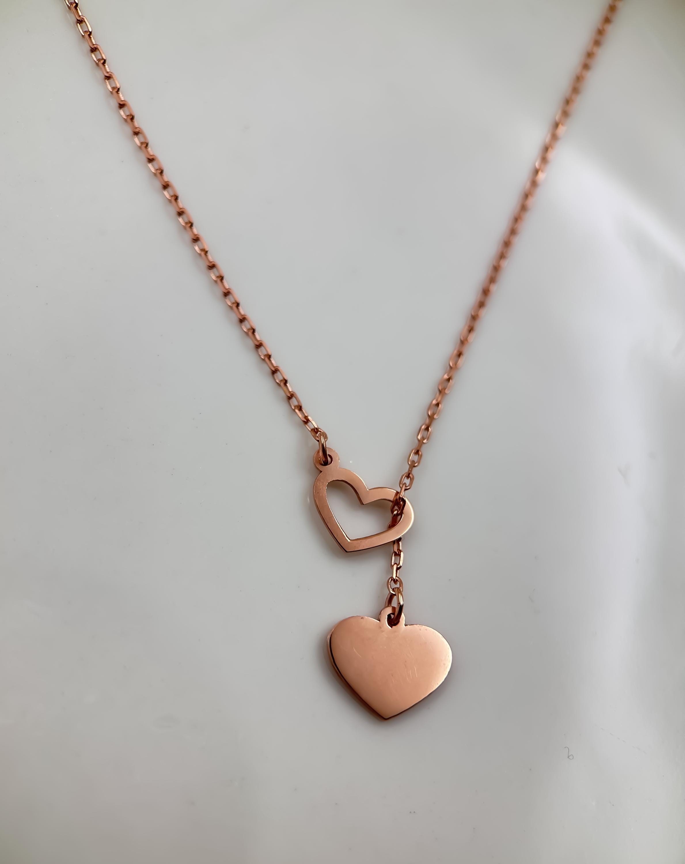 14K Solid Gold Heart Y Necklace for Women | Dainty Heart Lariat Necklace | Genuine 14K Gold Pendant | Elegant Jewelry Gift for Her
