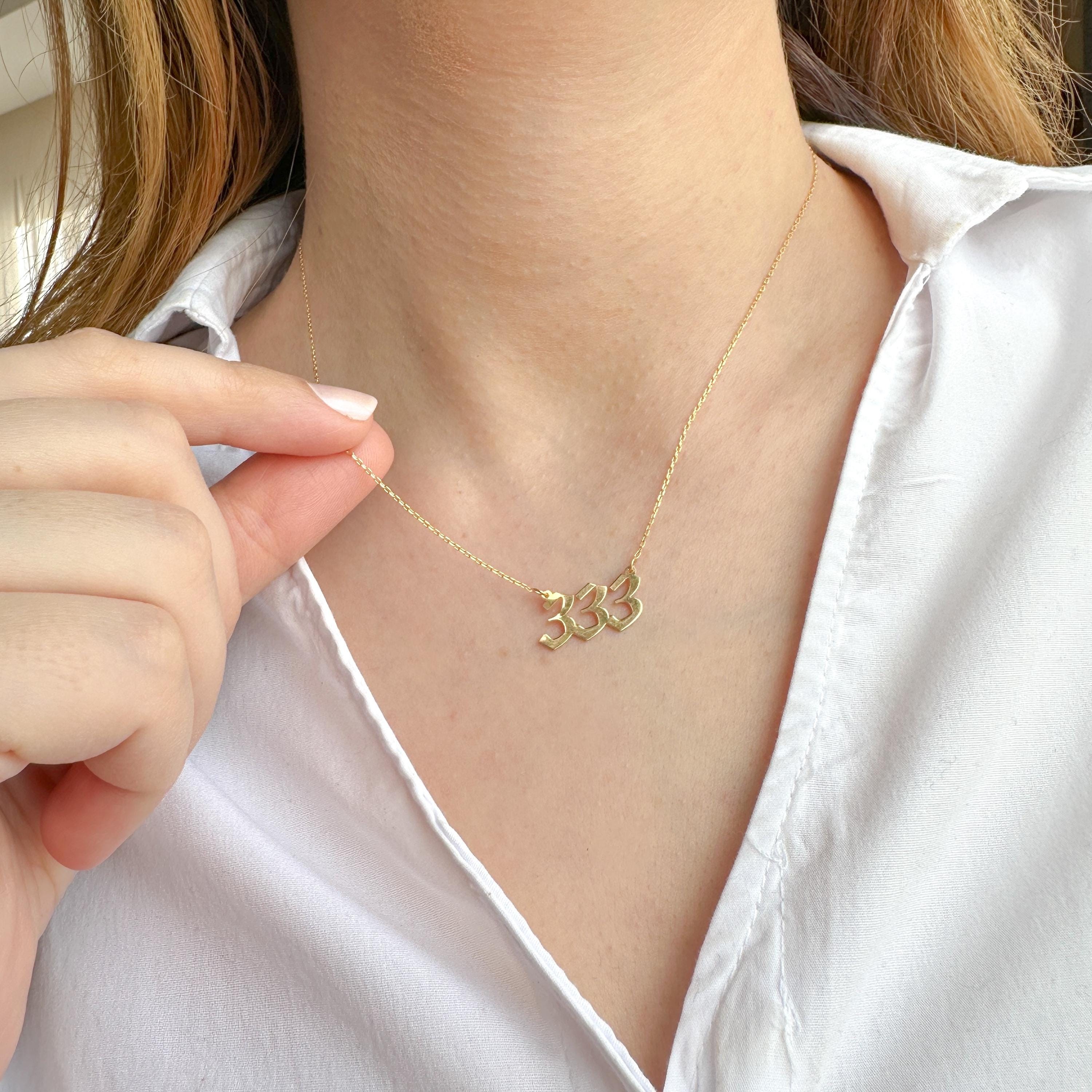 14K Solid Gold Angel Number Necklaces | Choose Your Number: 111, 222, 333, 444, 555, 666, 777, 888, 999 | Elegant & Meaningful Jewelry