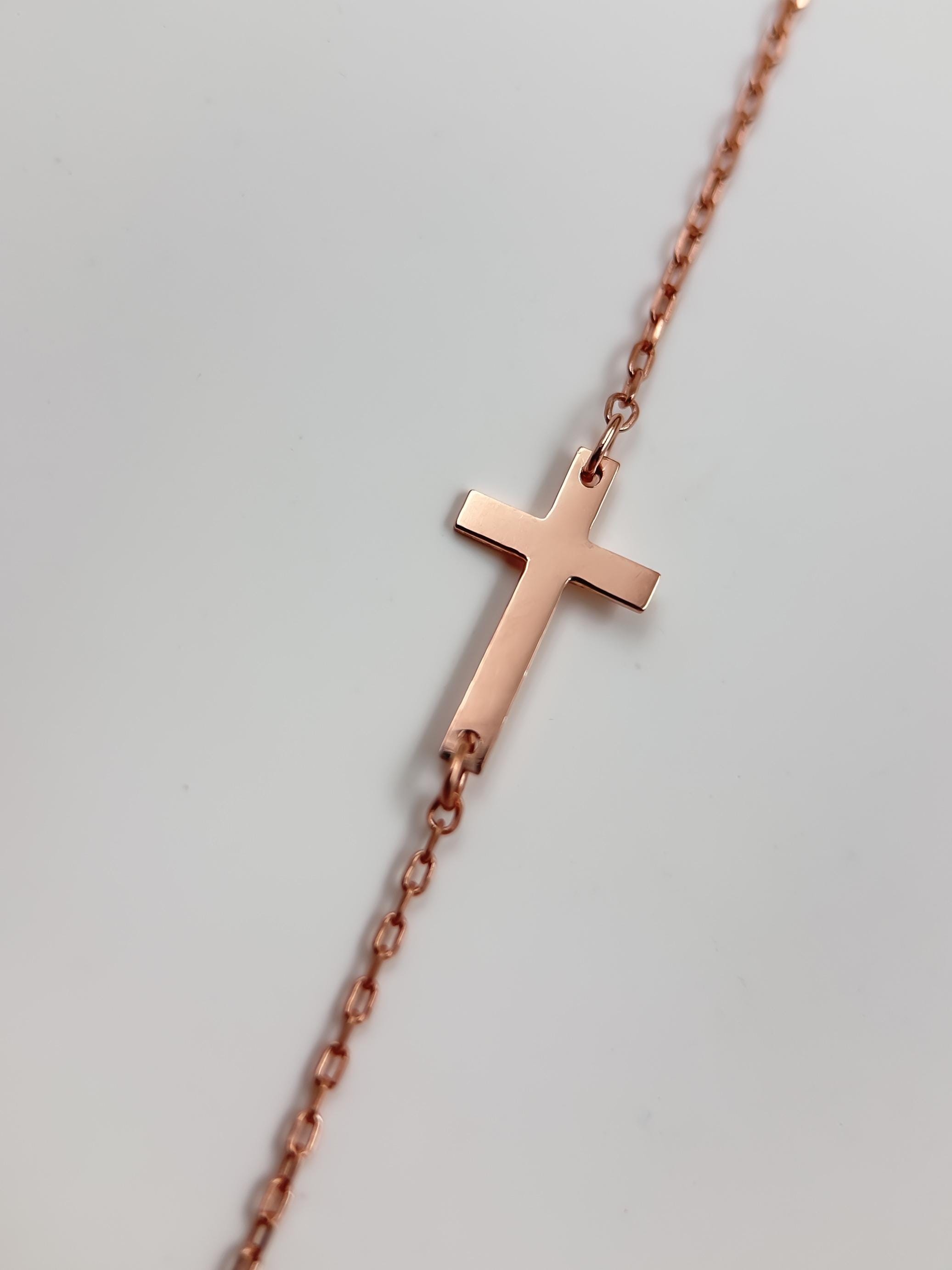 14K Solid Gold Tiny Cross Bracelet | Minimal Cross Charm Bracelet | Dainty Cross Bracelet for Women | Perfect Gift for Her