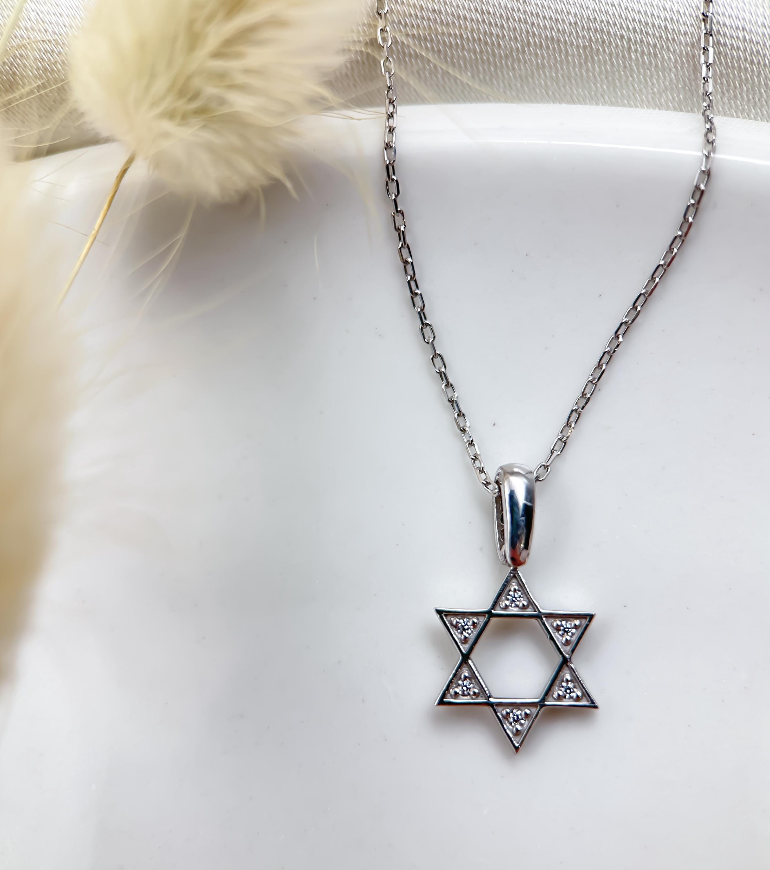 Davidstern-Halskette aus 14-karätigem Gold | Diamant-jüdischer Stern-Anhänger für Frauen | Himmlischer Schmuck aus Gelbgold | Perfektes Geburtstagsgeschenk
