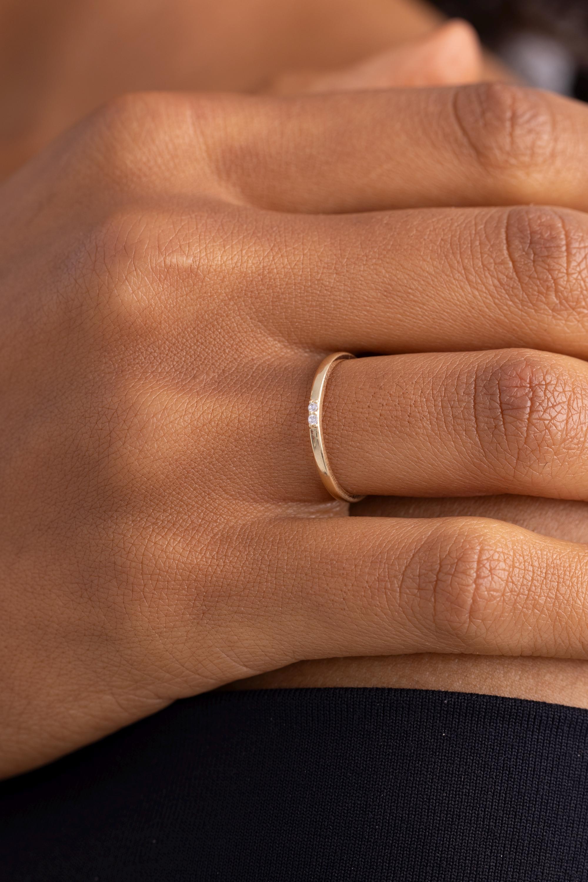 14K Solid Gold Minimalist Diamond Ring | Women's Diamond Wedding Band | 14K Gold Stackable Diamond Rings for Women