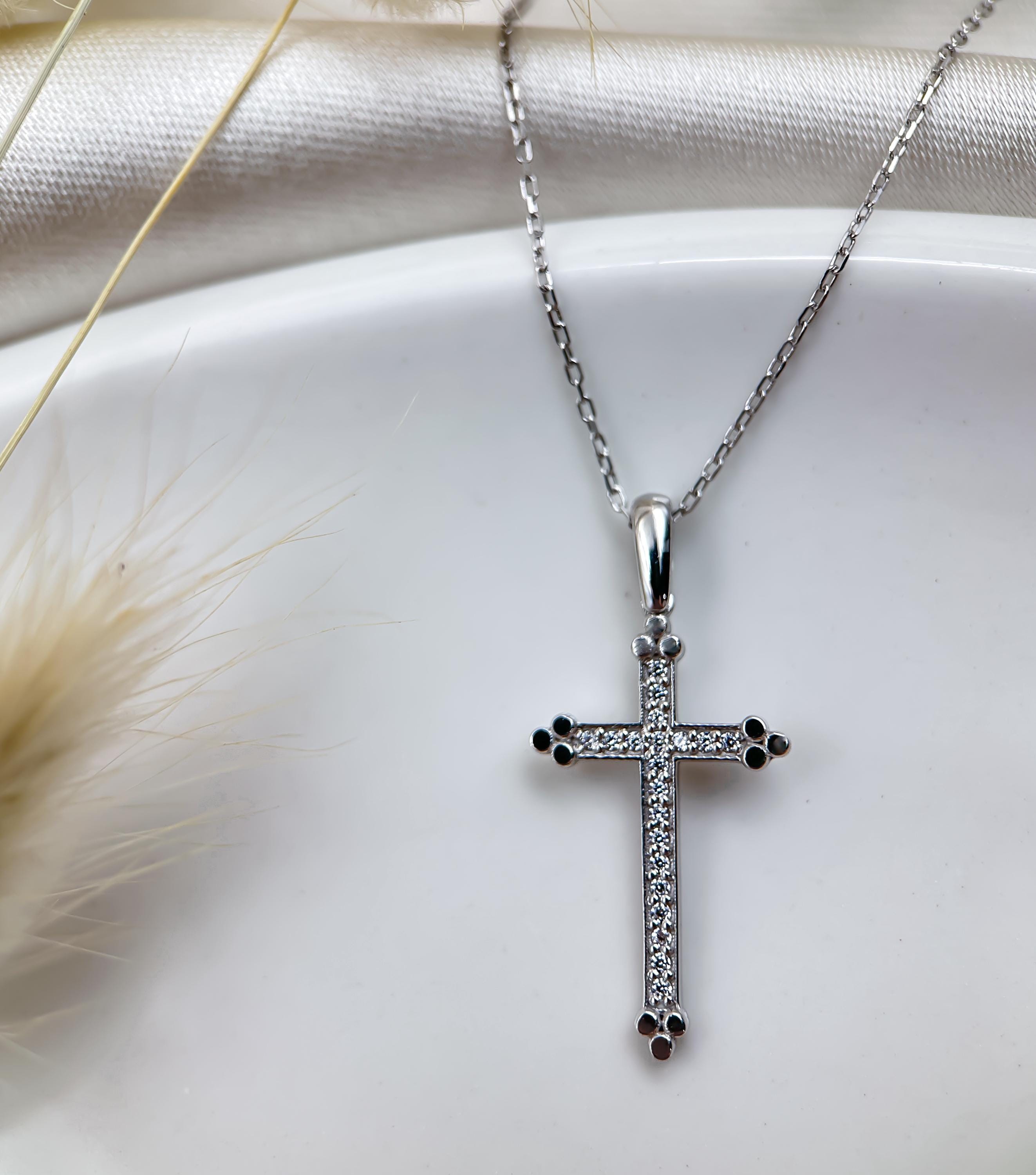 14K Gold Diamond Cross Necklace for Women | Elegant CZ Stone Pendant | Genuine 14K Gold Christian Jewelry | Perfect Christian Gift