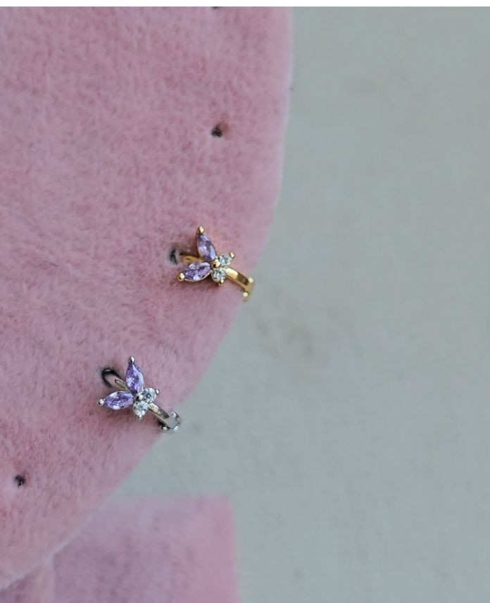 Pirinç Helix Kelebek Taşlı Piercing