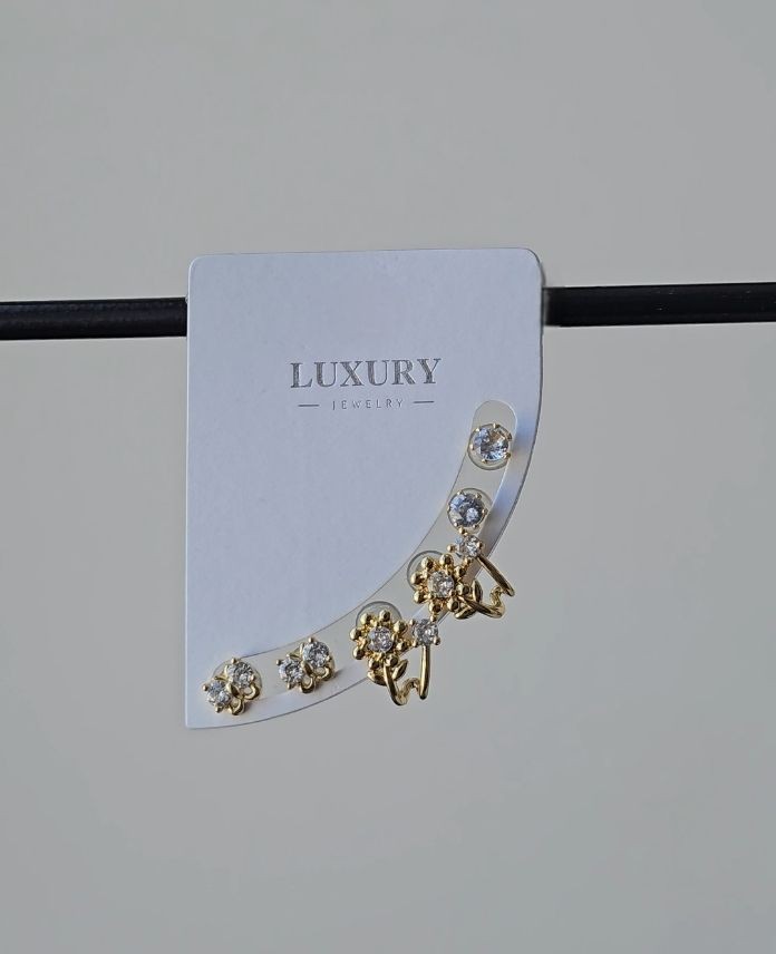 Luxury 6 Lı Çiçek Taşlı Küpe