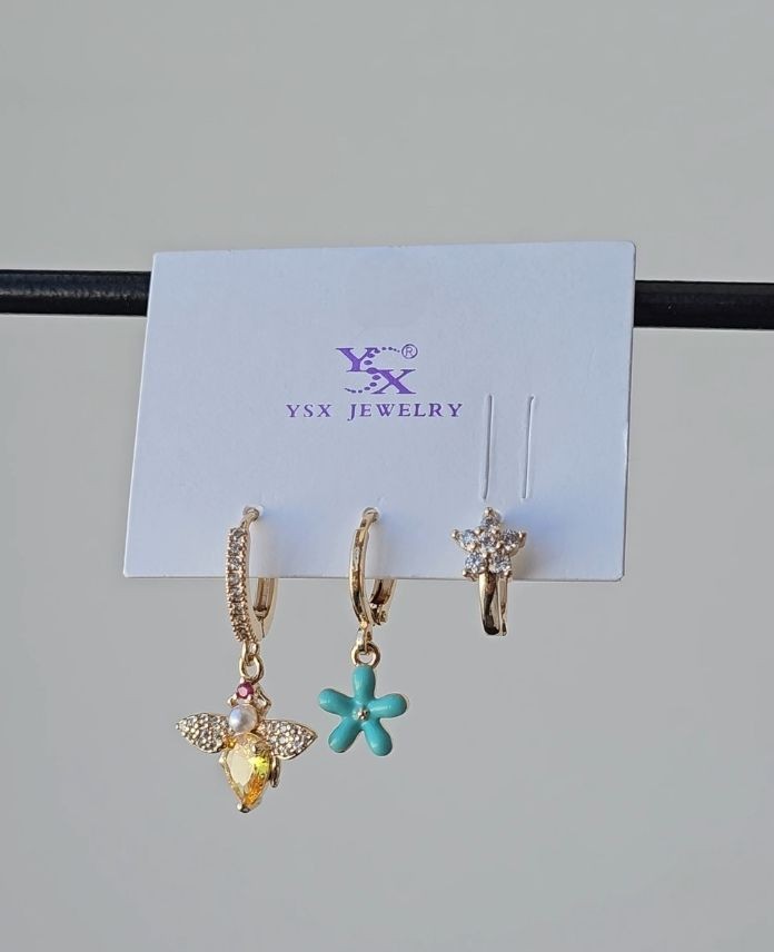 Ysx 3 Lü Arı Çiçek Taşlı Küpe