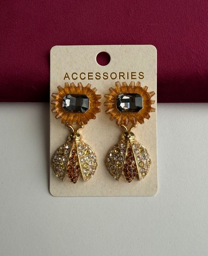 Bijüteri Arı Turuncu Taşlı Küpe