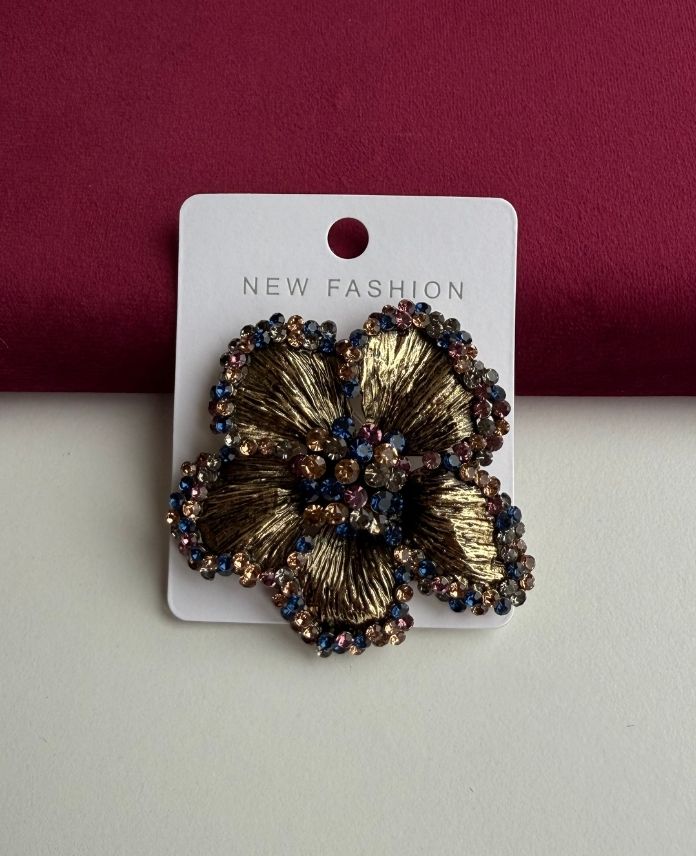 Pirinç Çiçek Taşlı Broş