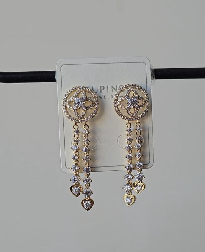 Xuping Sallantılı Kalp Taşlı Gold Küpe