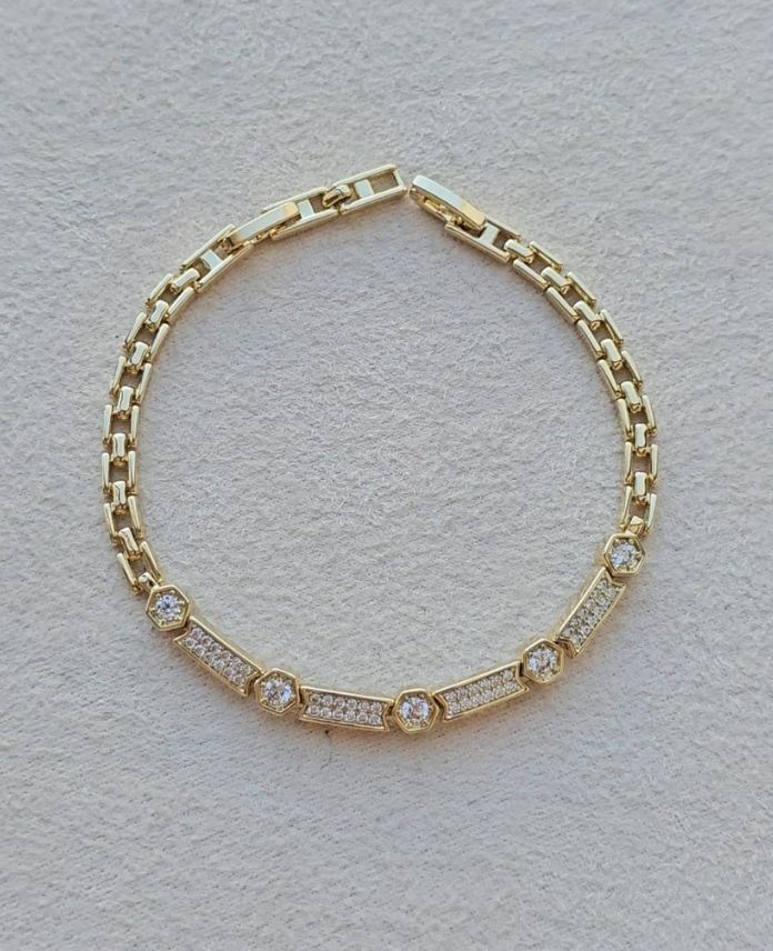 Xuping Dikdörtgen Altıgen Taşlı Gold Bileklik